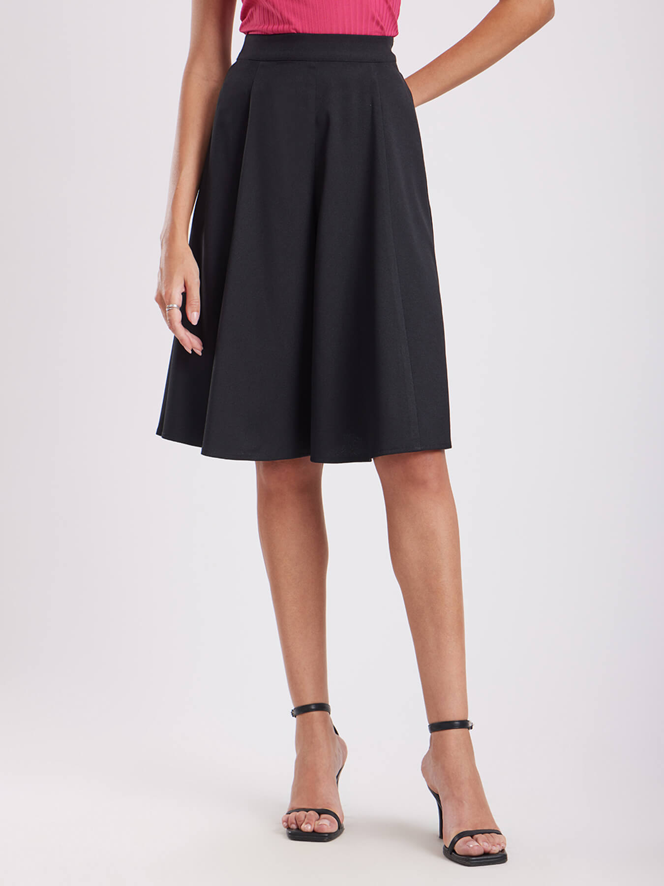 Flared Skort With Panel Detail - Black