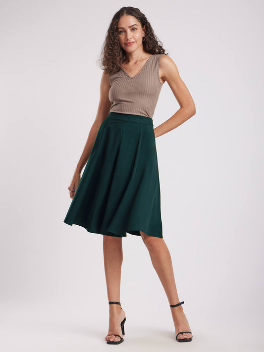 Flared Skort With Panel Detail - Green