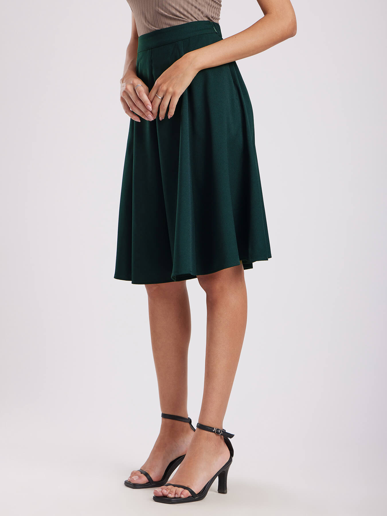 Flared Skort With Panel Detail - Green