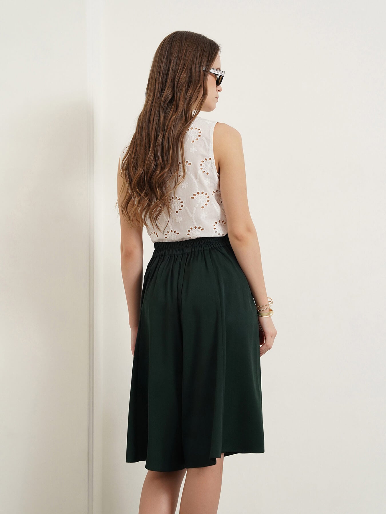 Flared Skort With Panel Detail - Green