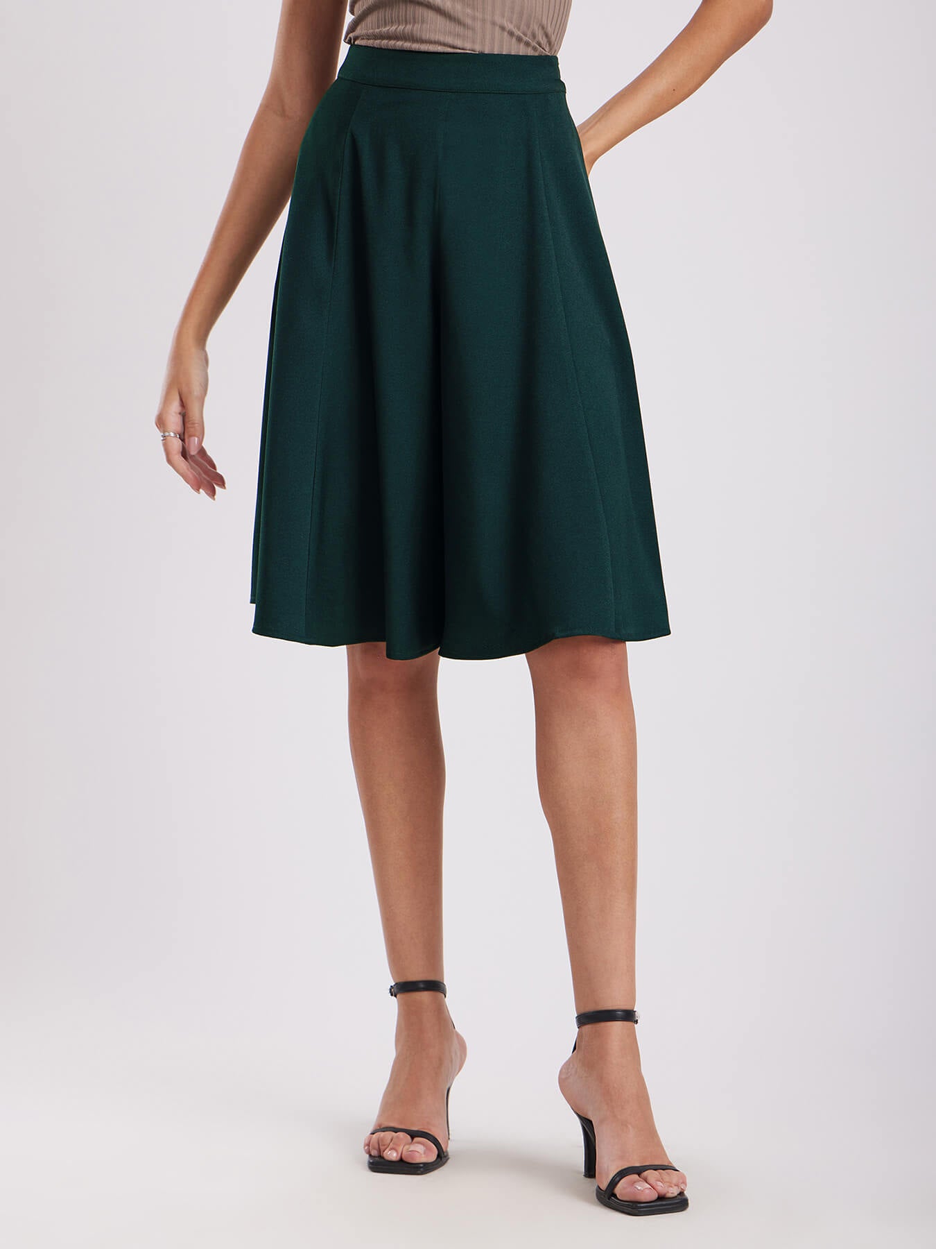 Flared Skort With Panel Detail - Green