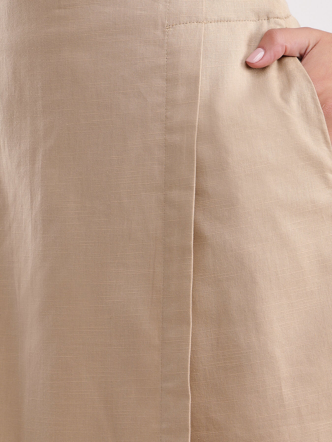 Linen Front Overlap Panel Skort - Beige