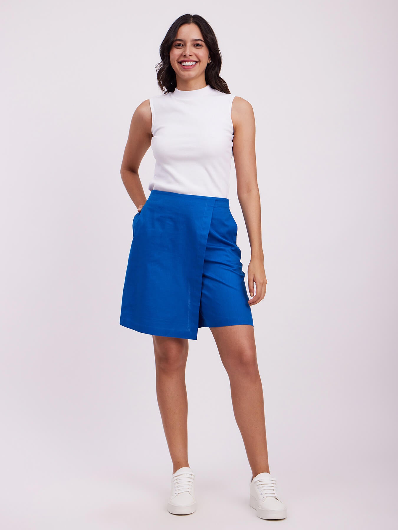 Cotton Mid Rise Skorts - Blue