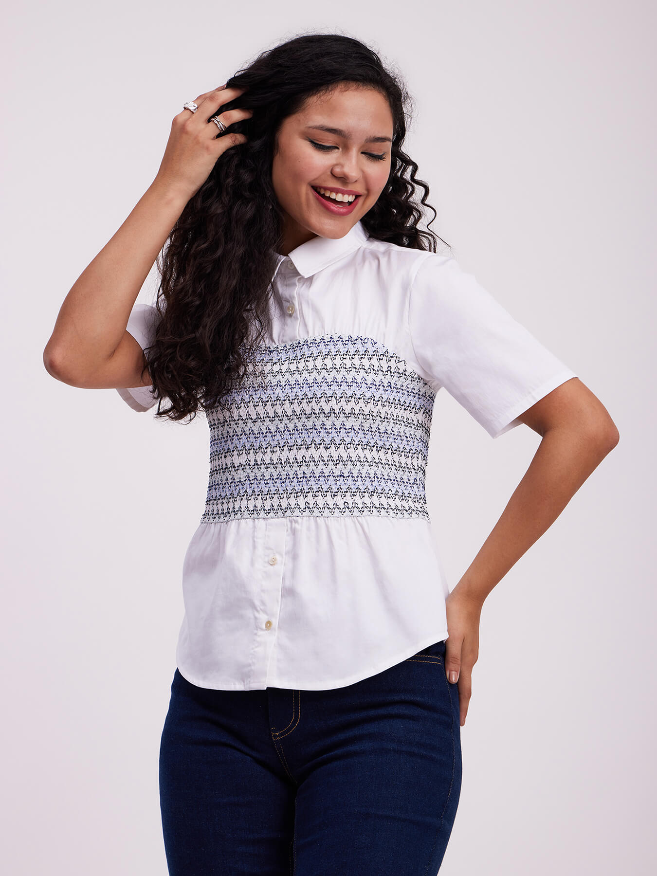 Smocking Shirt Top - White
