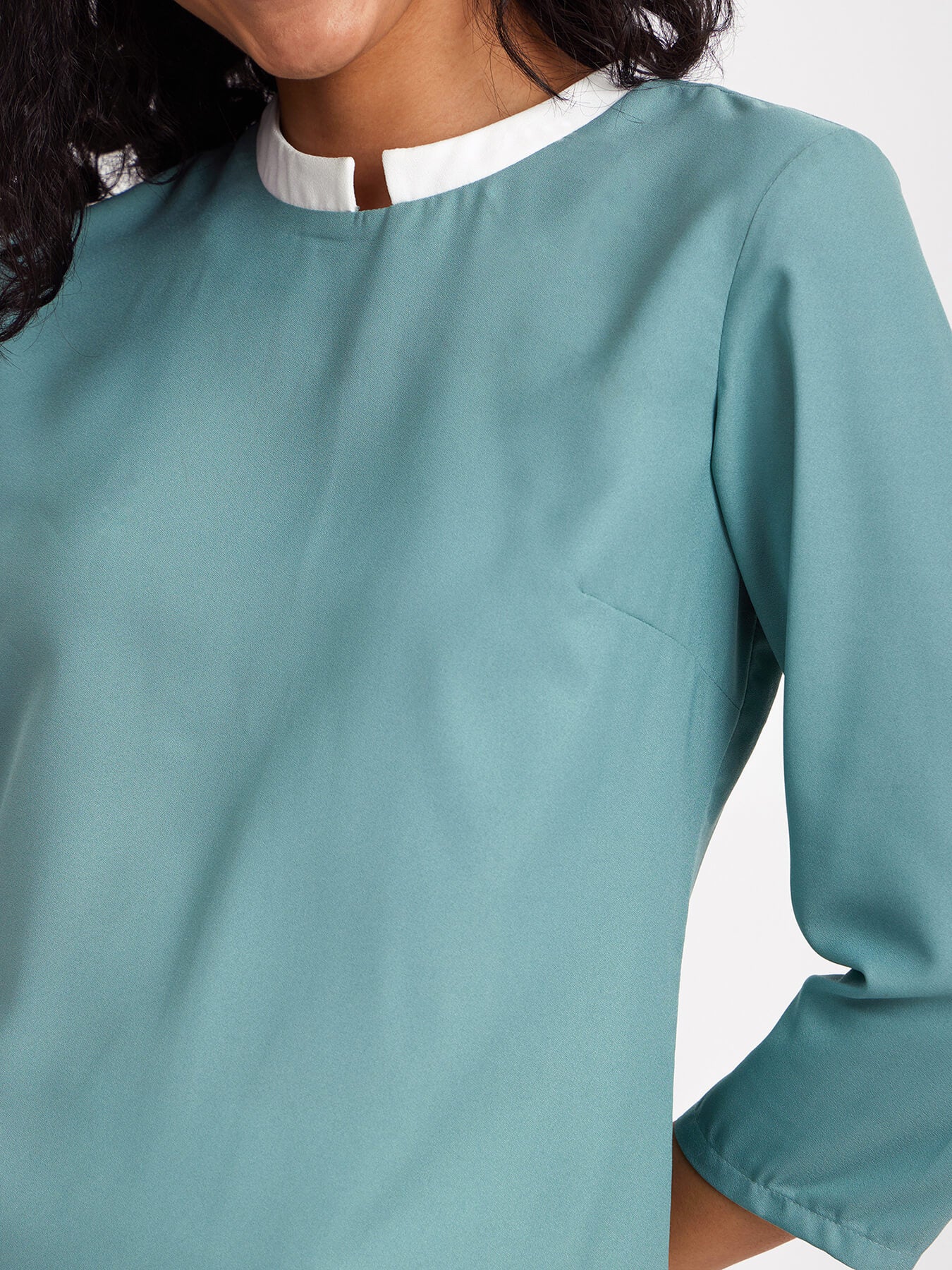 Mandarin Neck Colour Block Top - Green And White