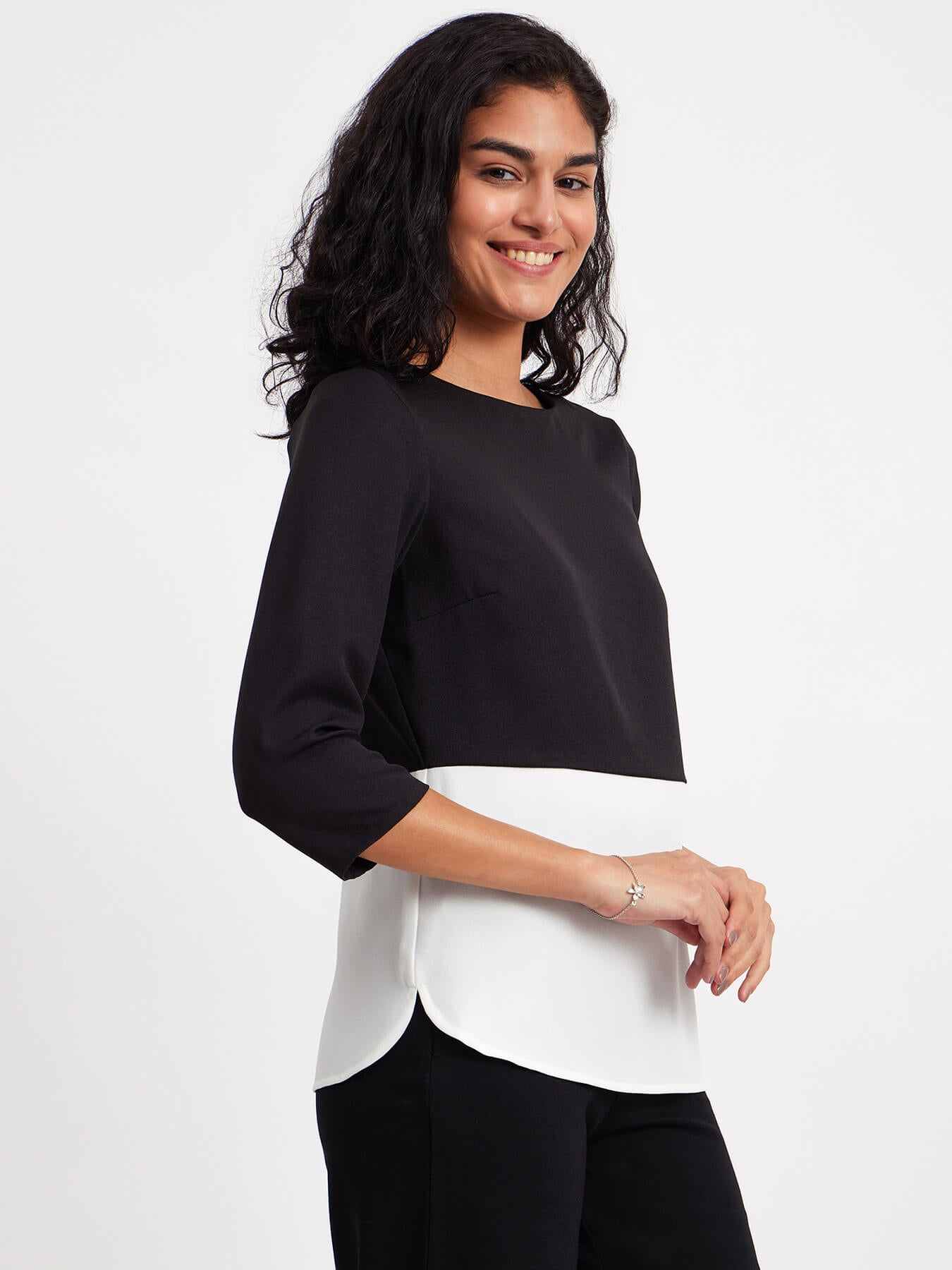 Boat Neck Colour Block Top - Black And White