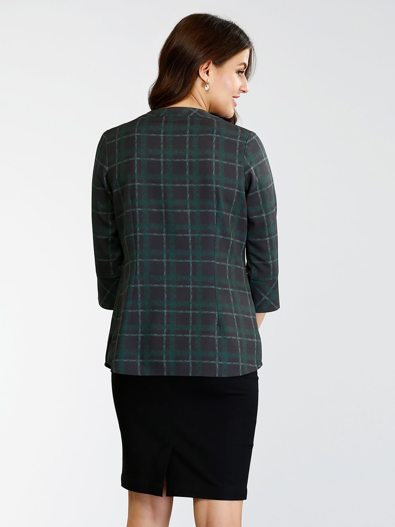 High Round Neck Plaid Top - Black and Green