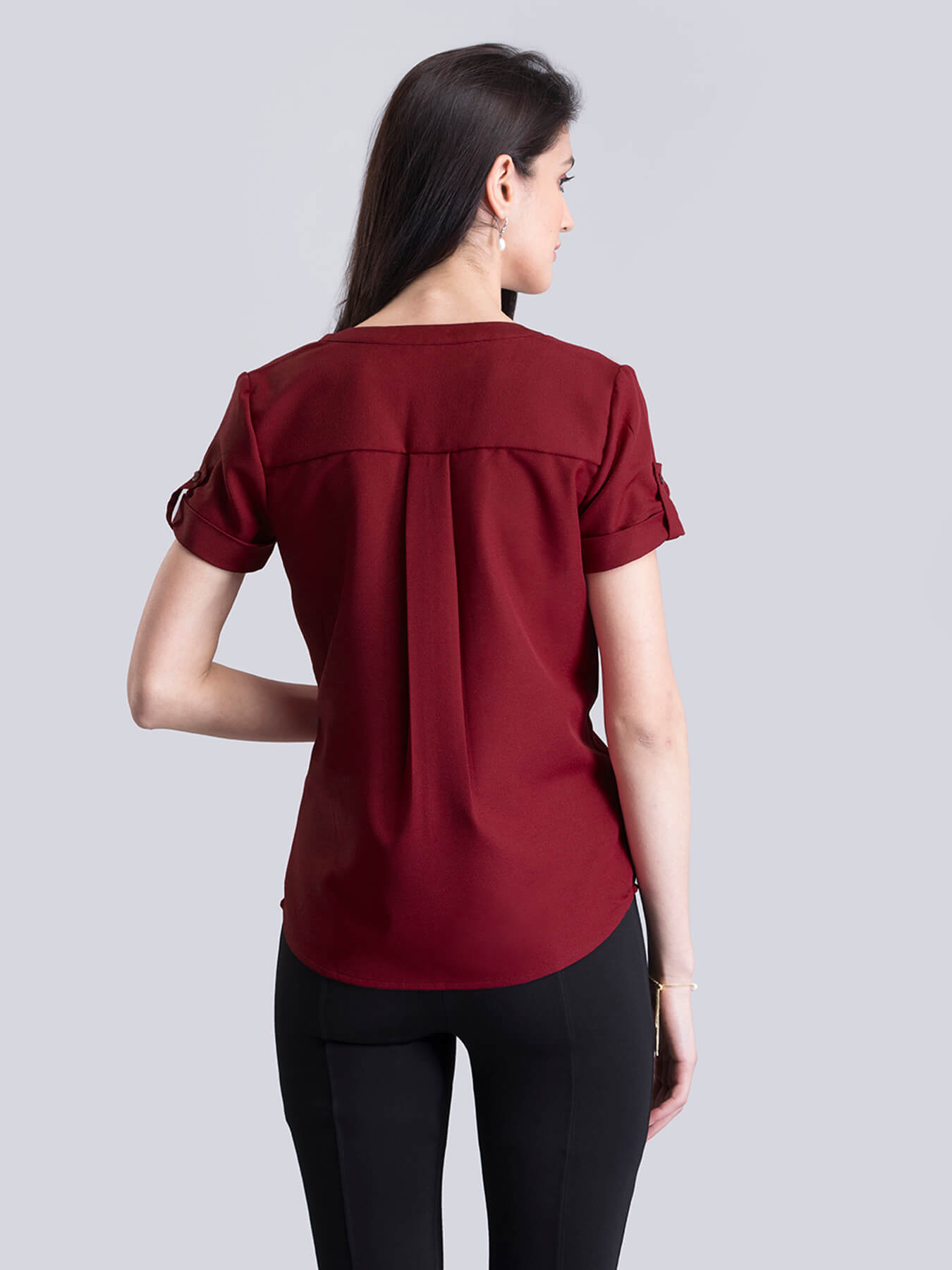 V Neck Short Sleeve Top - Red