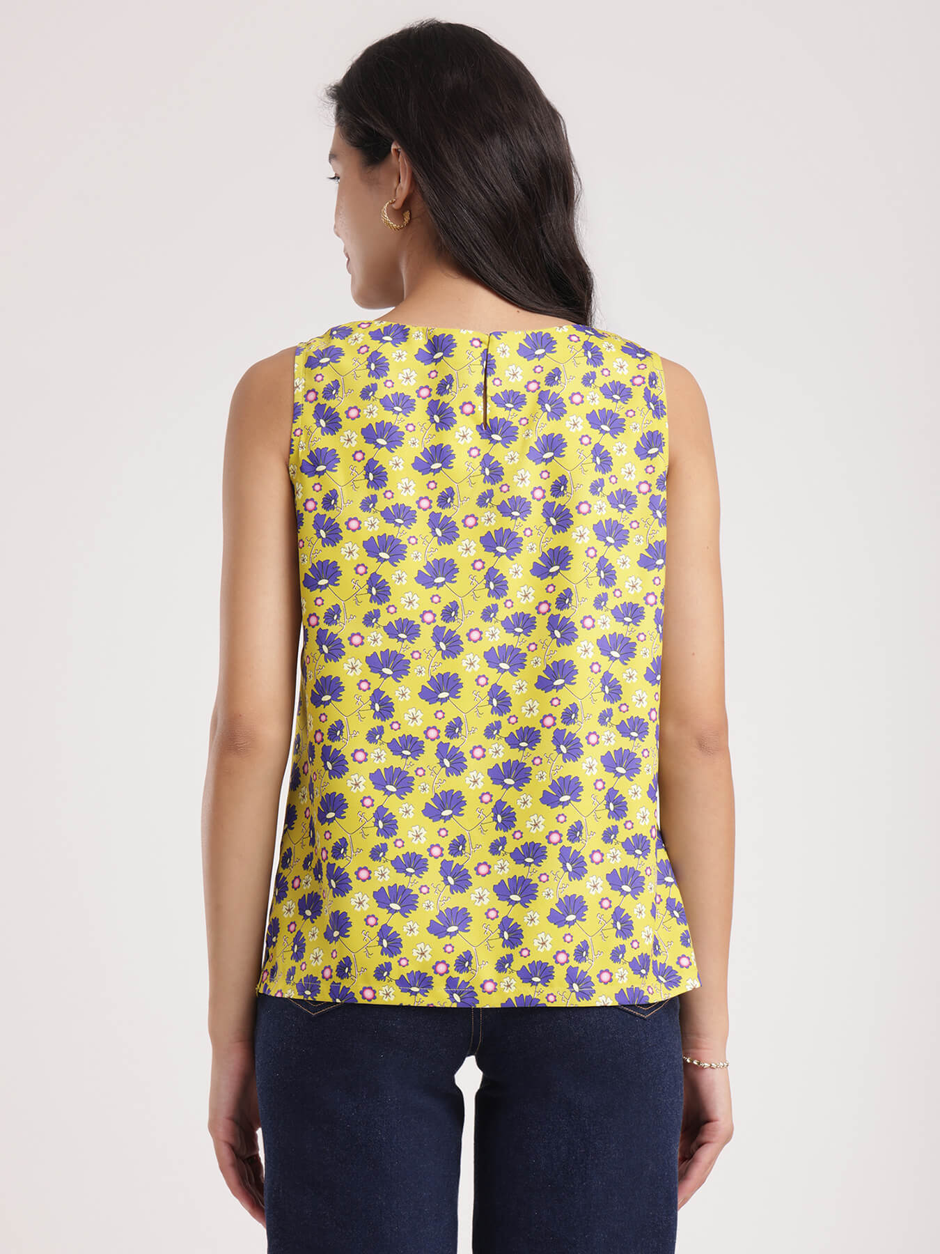 Boat Neck Floral Top - Acid Green