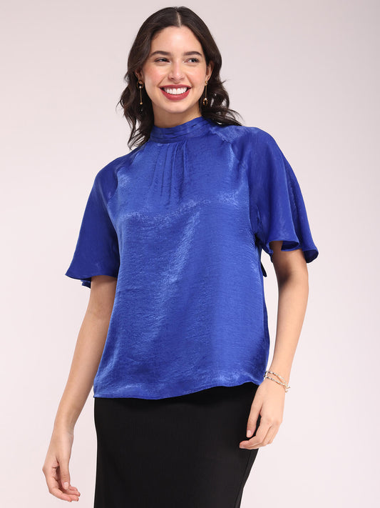 Satin Tie-up Top - Blue