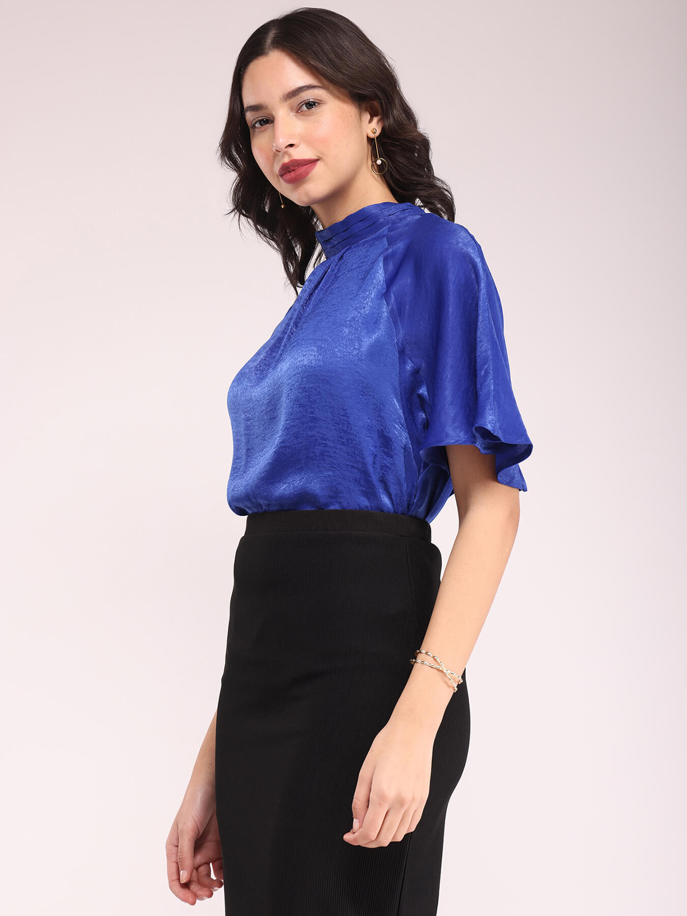 Satin Tie-up Top - Blue