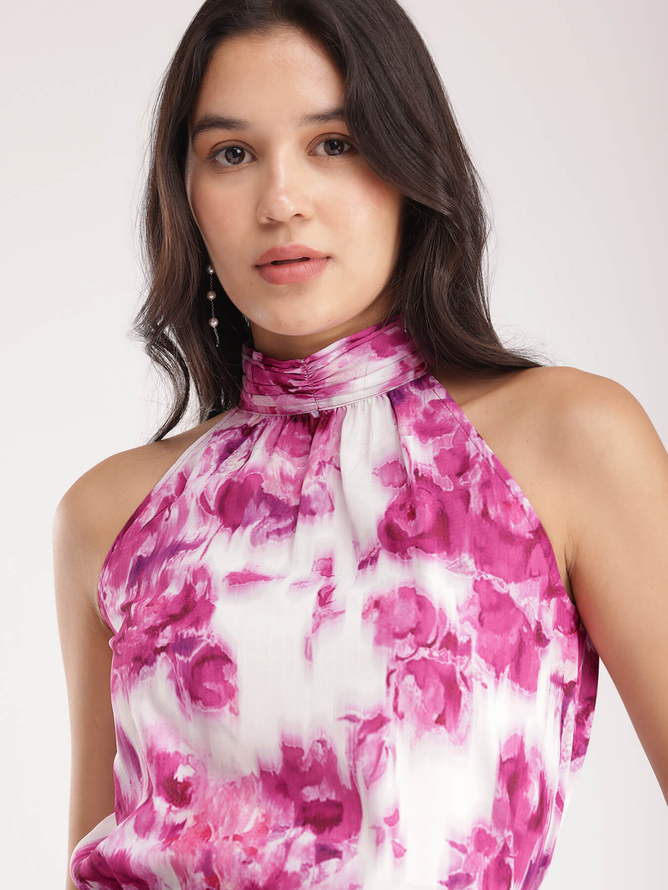 Floral Halter Neck Top - Pink And White