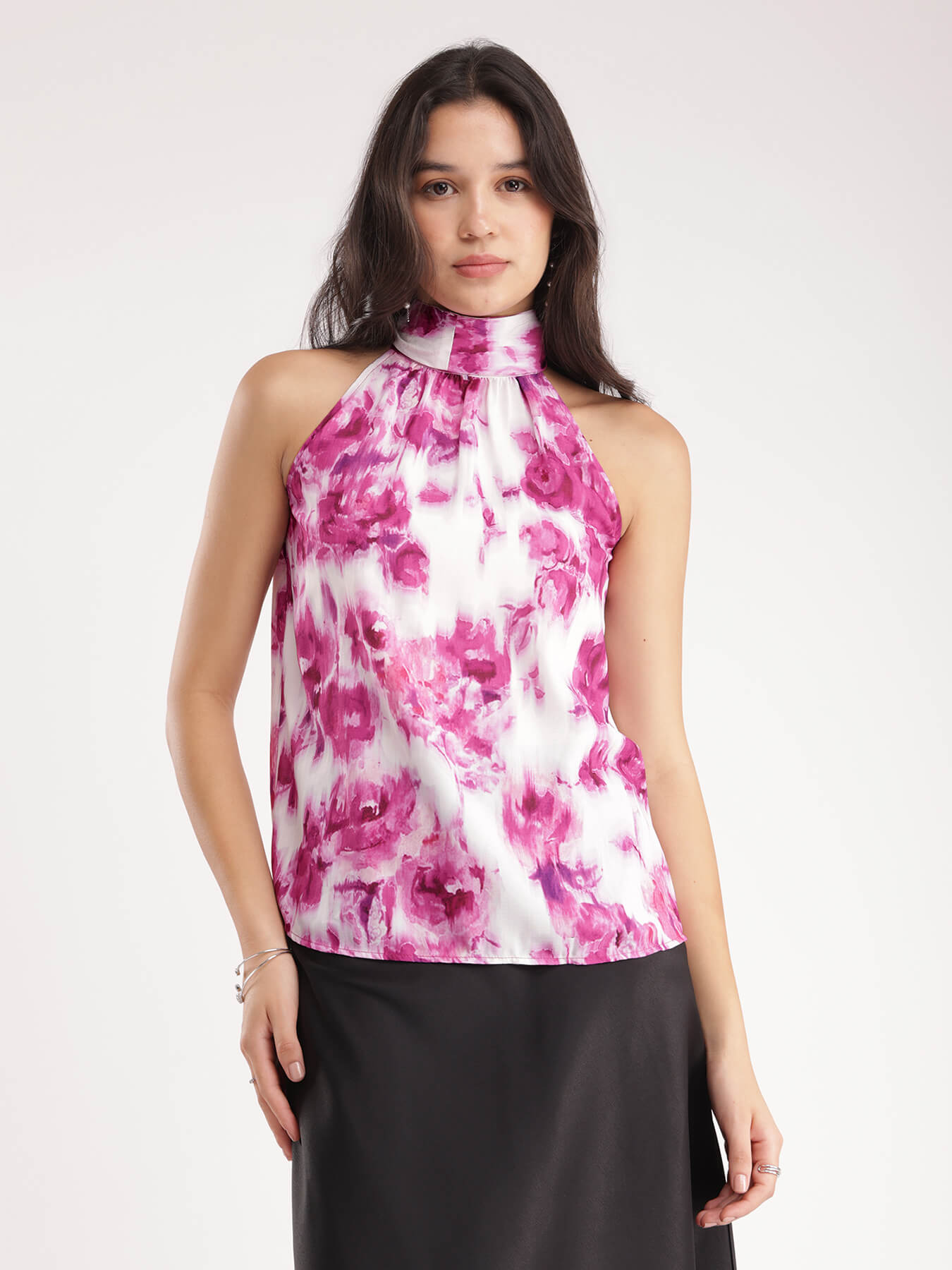 Floral Halter Neck Top - Pink And White