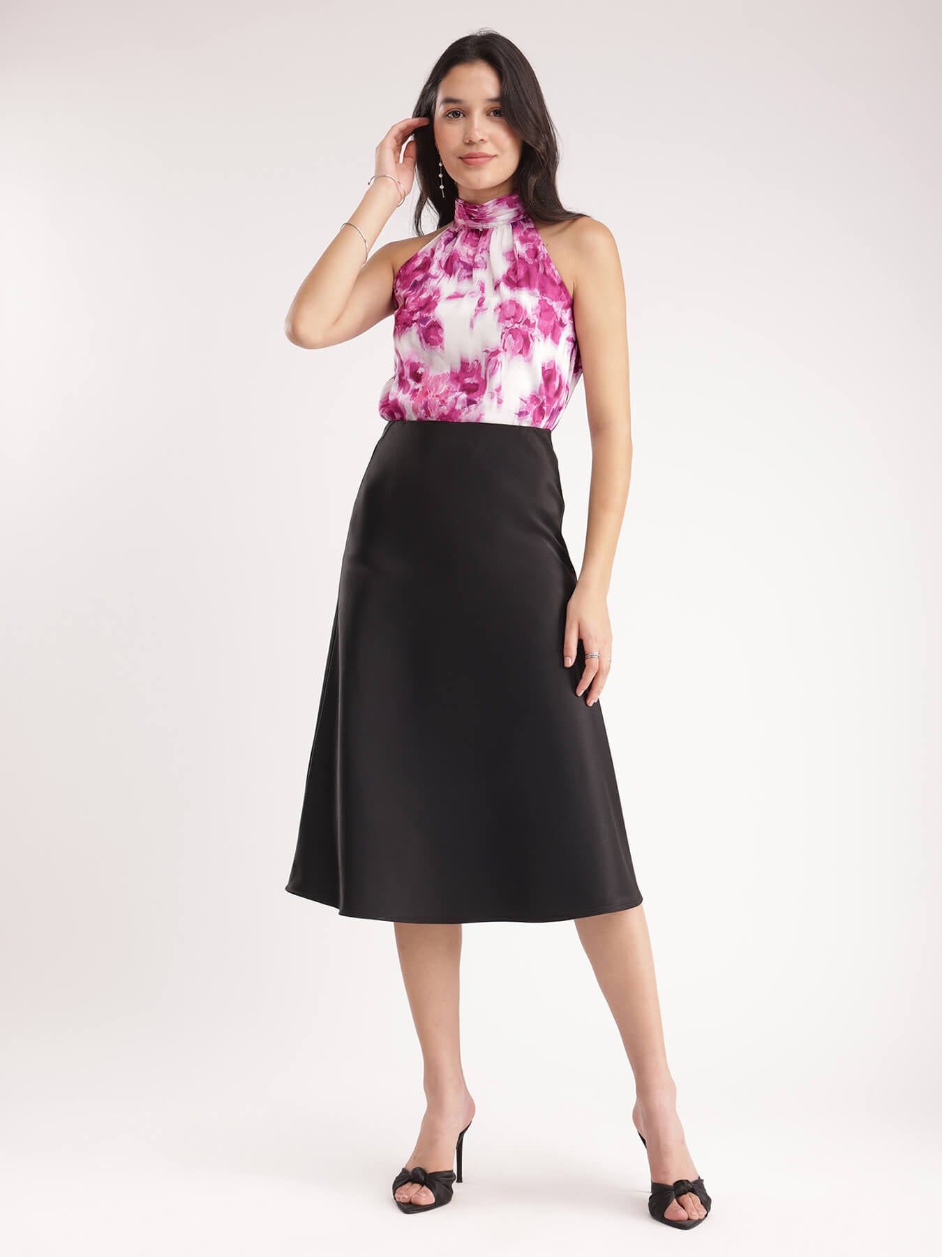 Floral Halter Neck Top - Pink And White