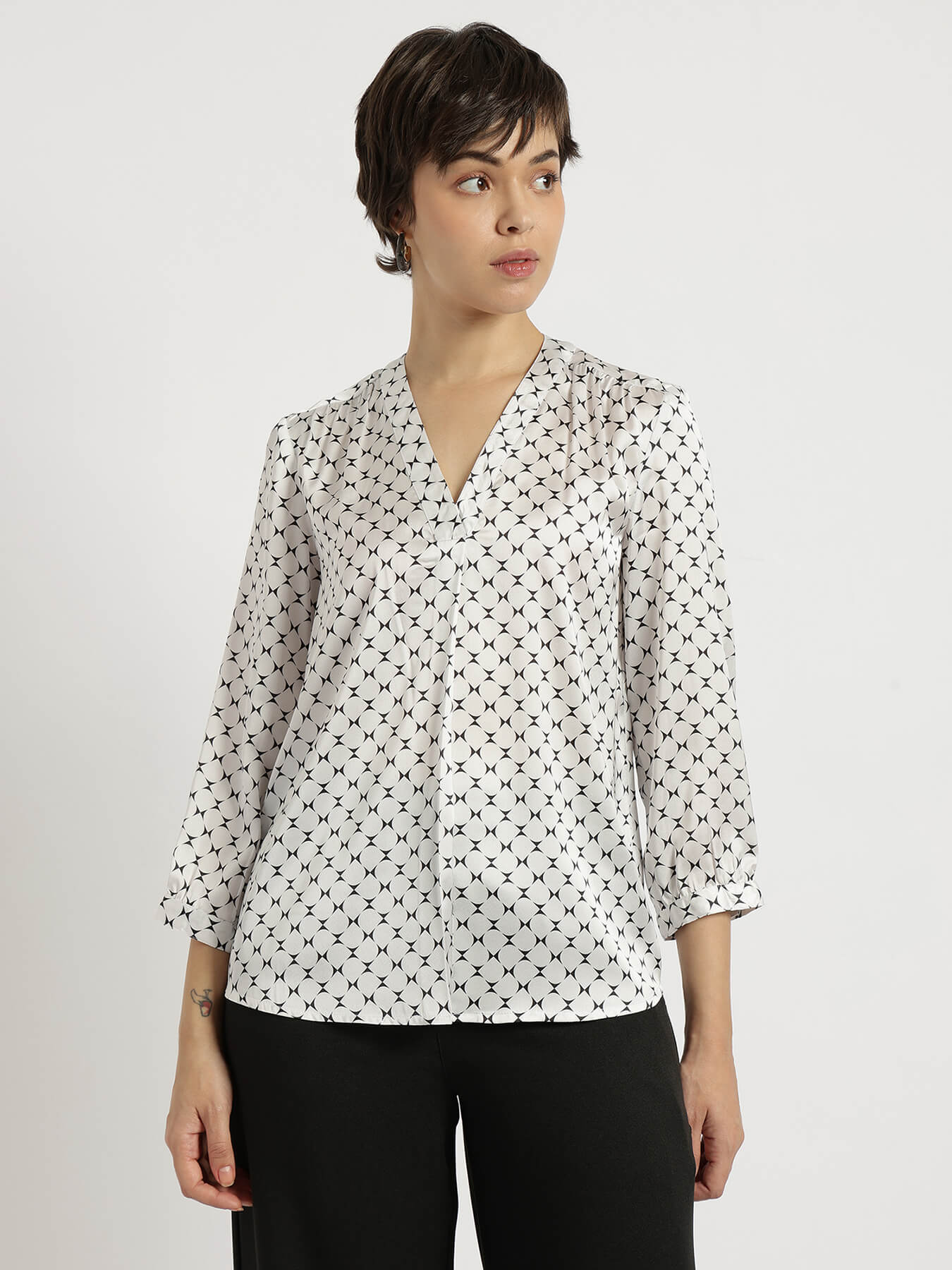 Satin Front-Pleat Top - Off White
