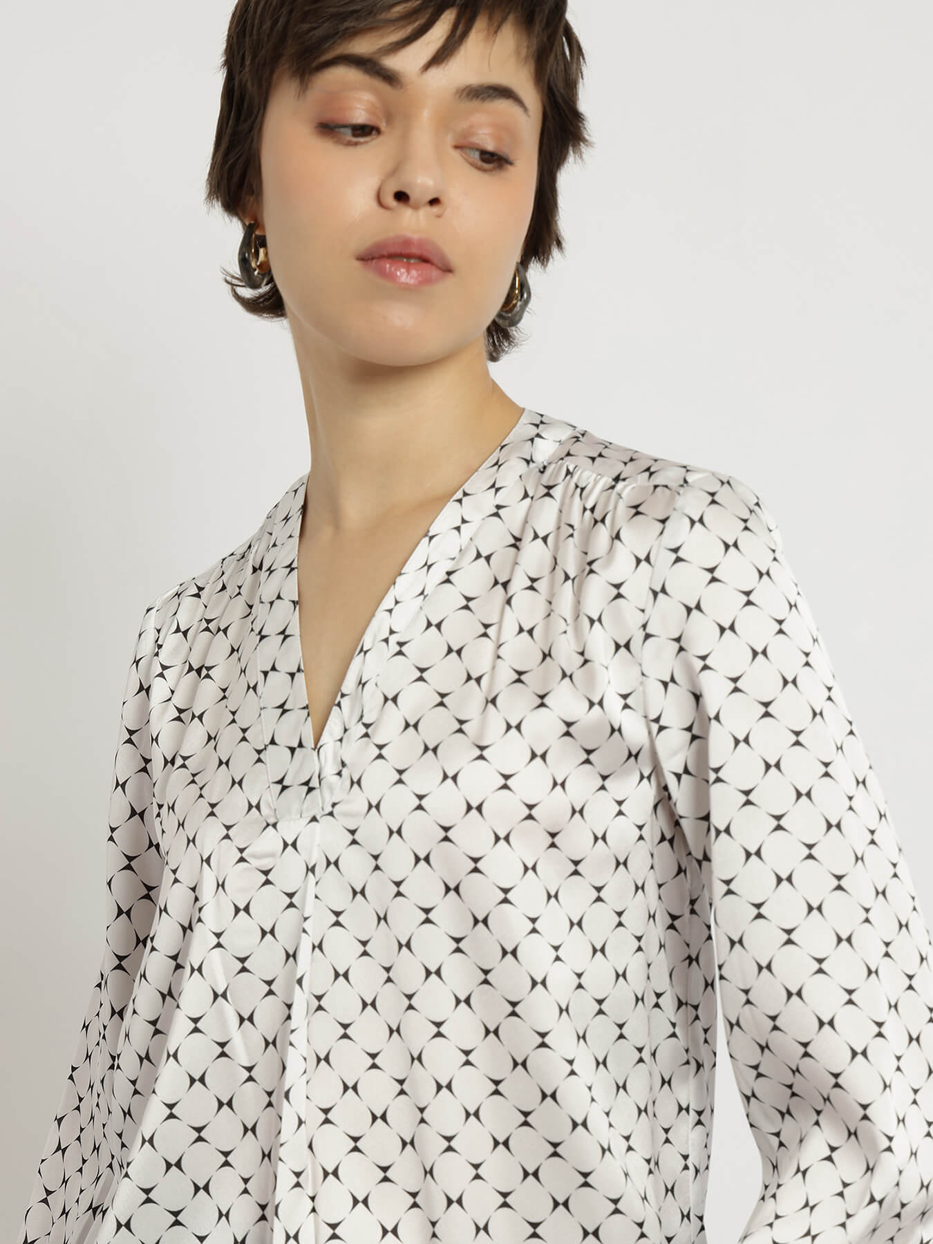 Satin Front-Pleat Top - Off White