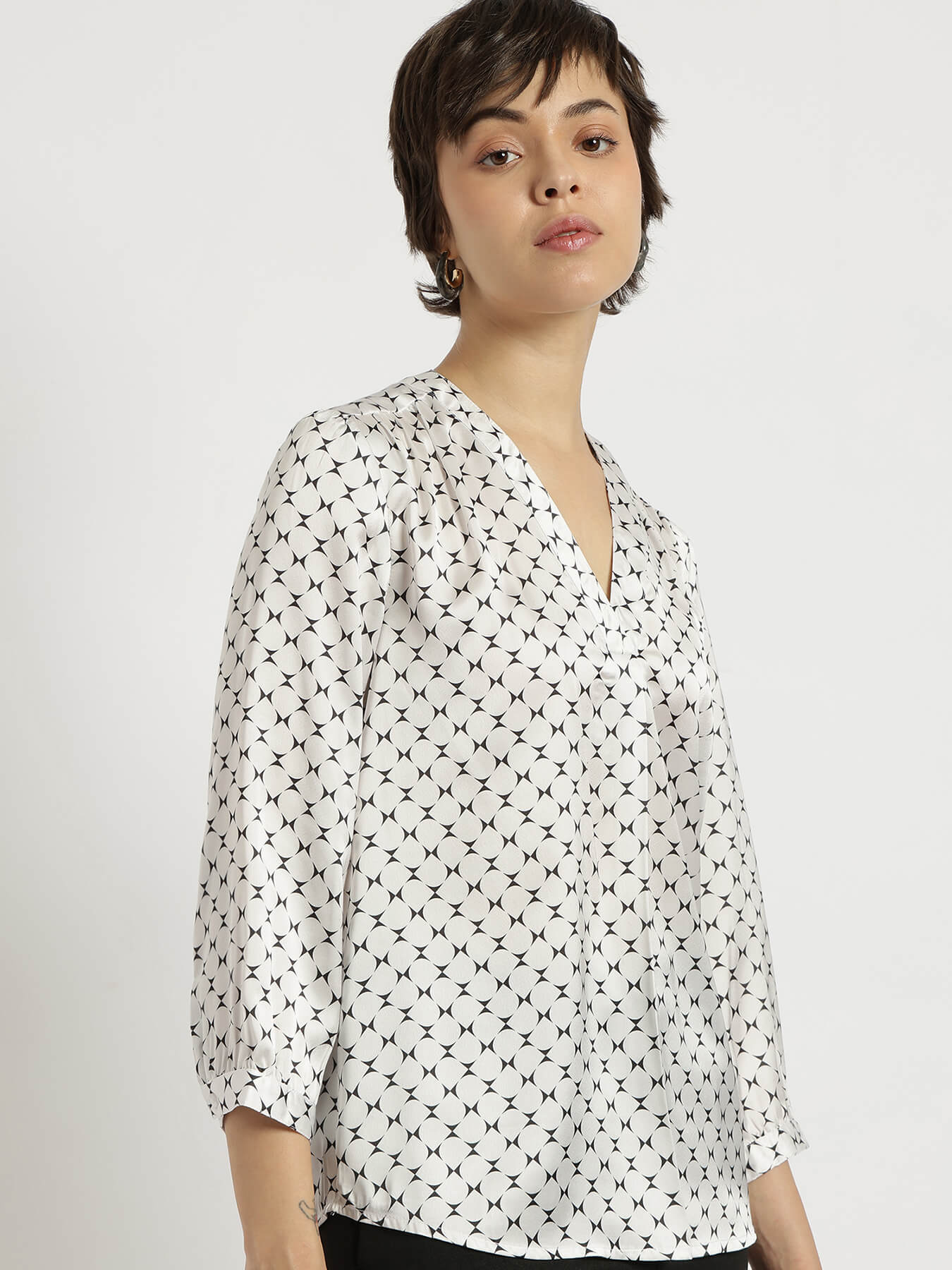 Satin Front-Pleat Top - Off White