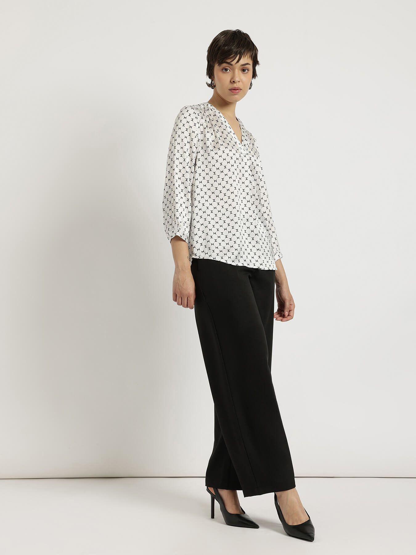 Satin Front-Pleat Top - Off White