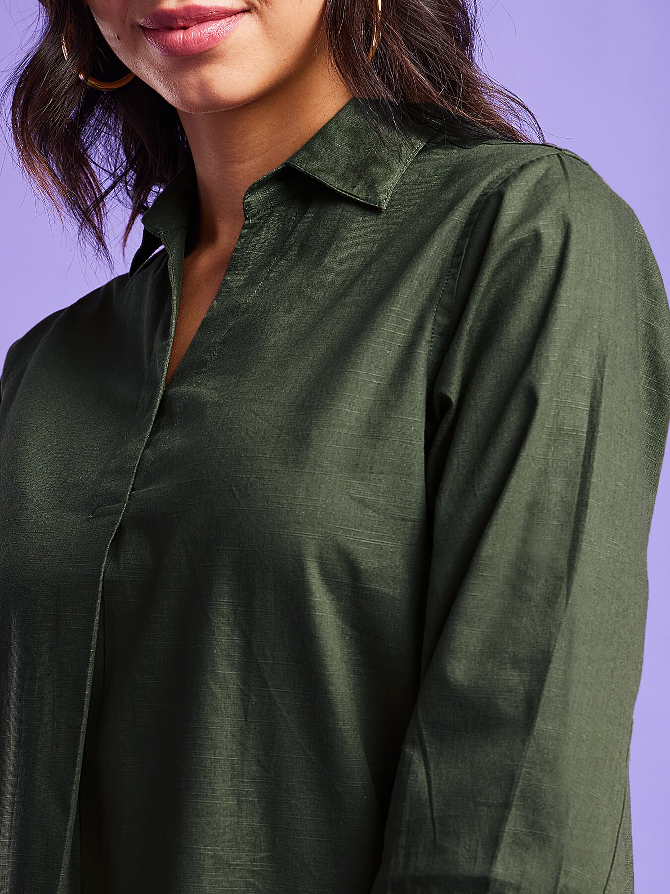 Cotton Front Pleat Detail Top - Olive