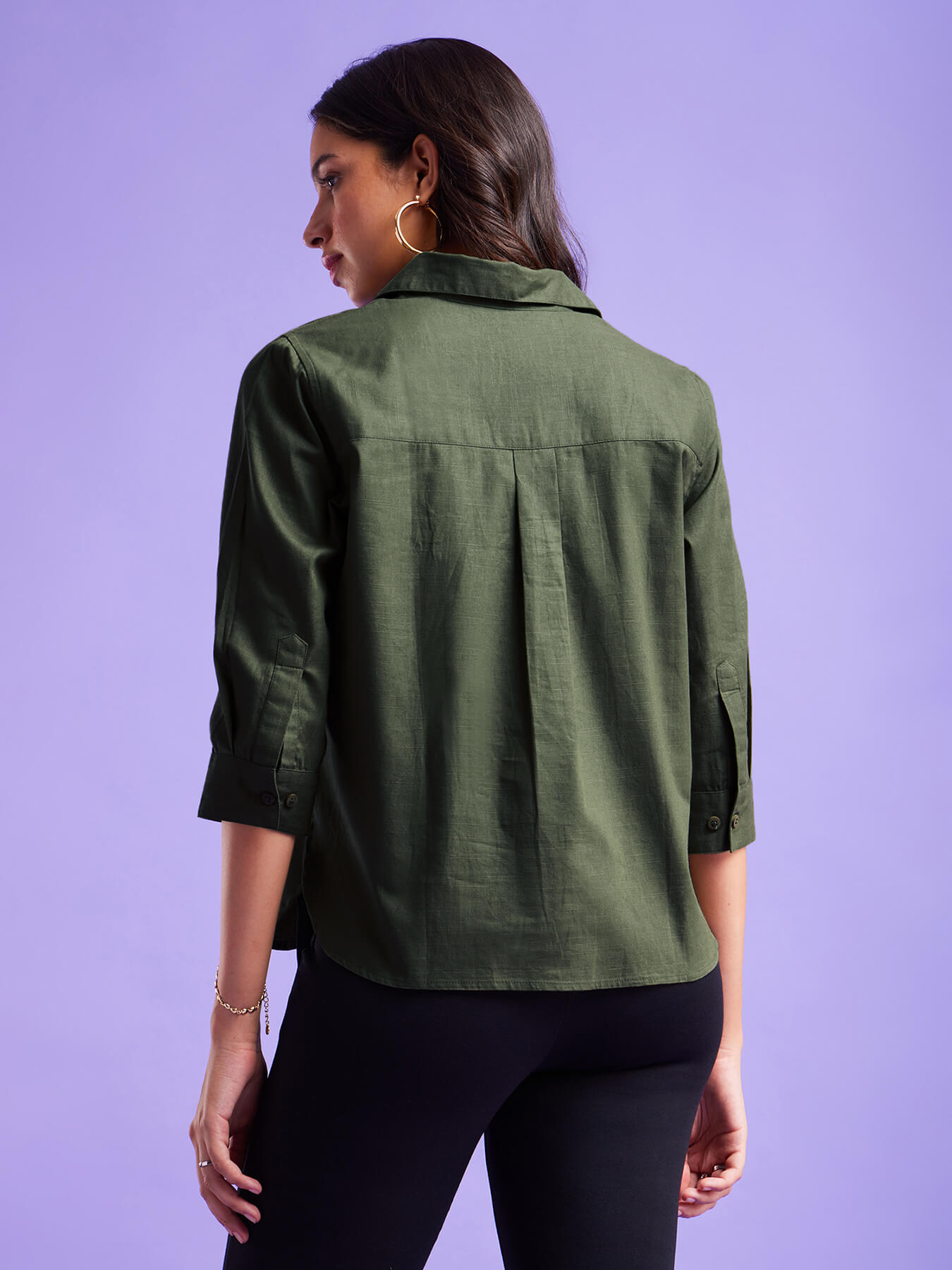 Cotton Front Pleat Detail Top - Olive