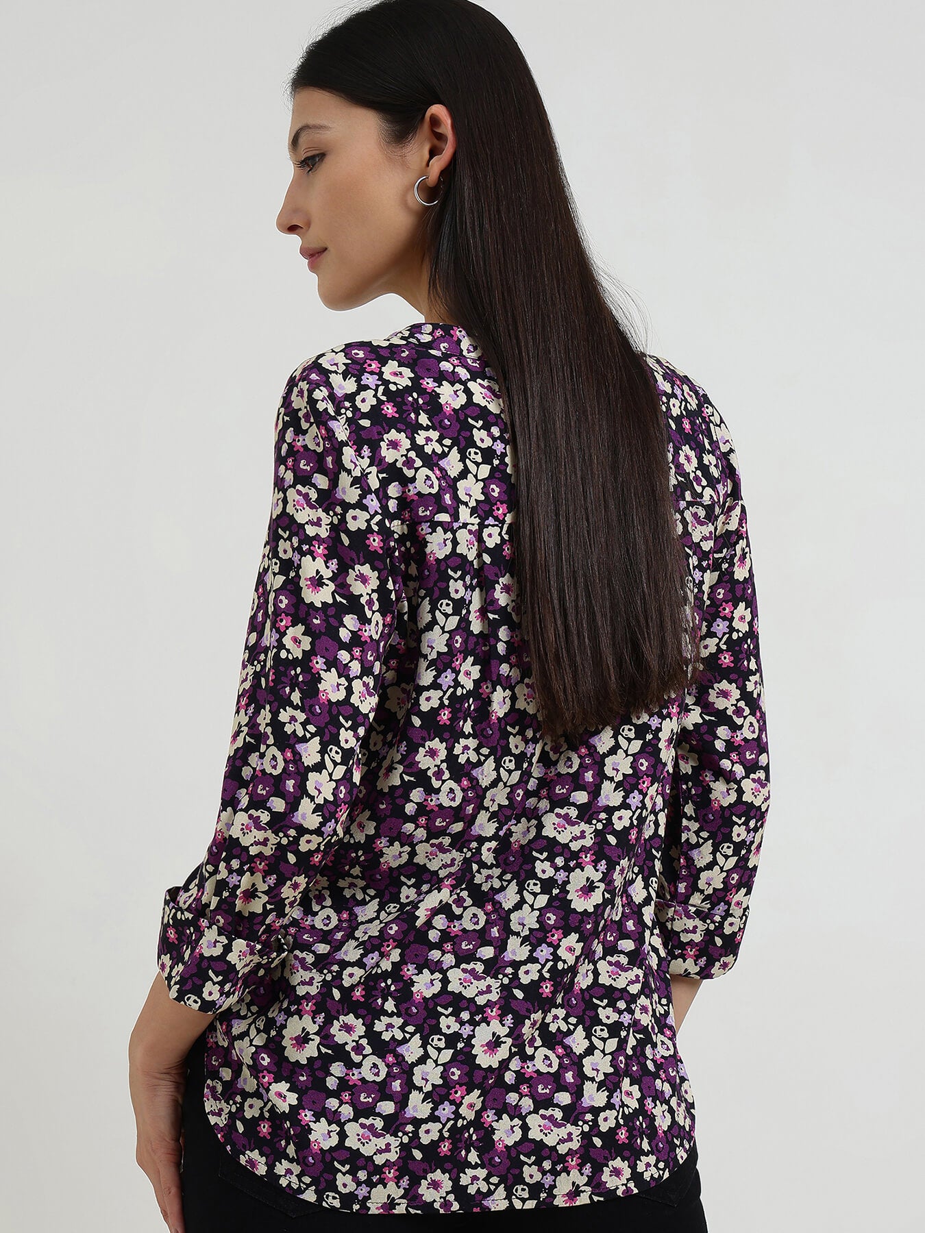 Floral V-Neck Top - Purple