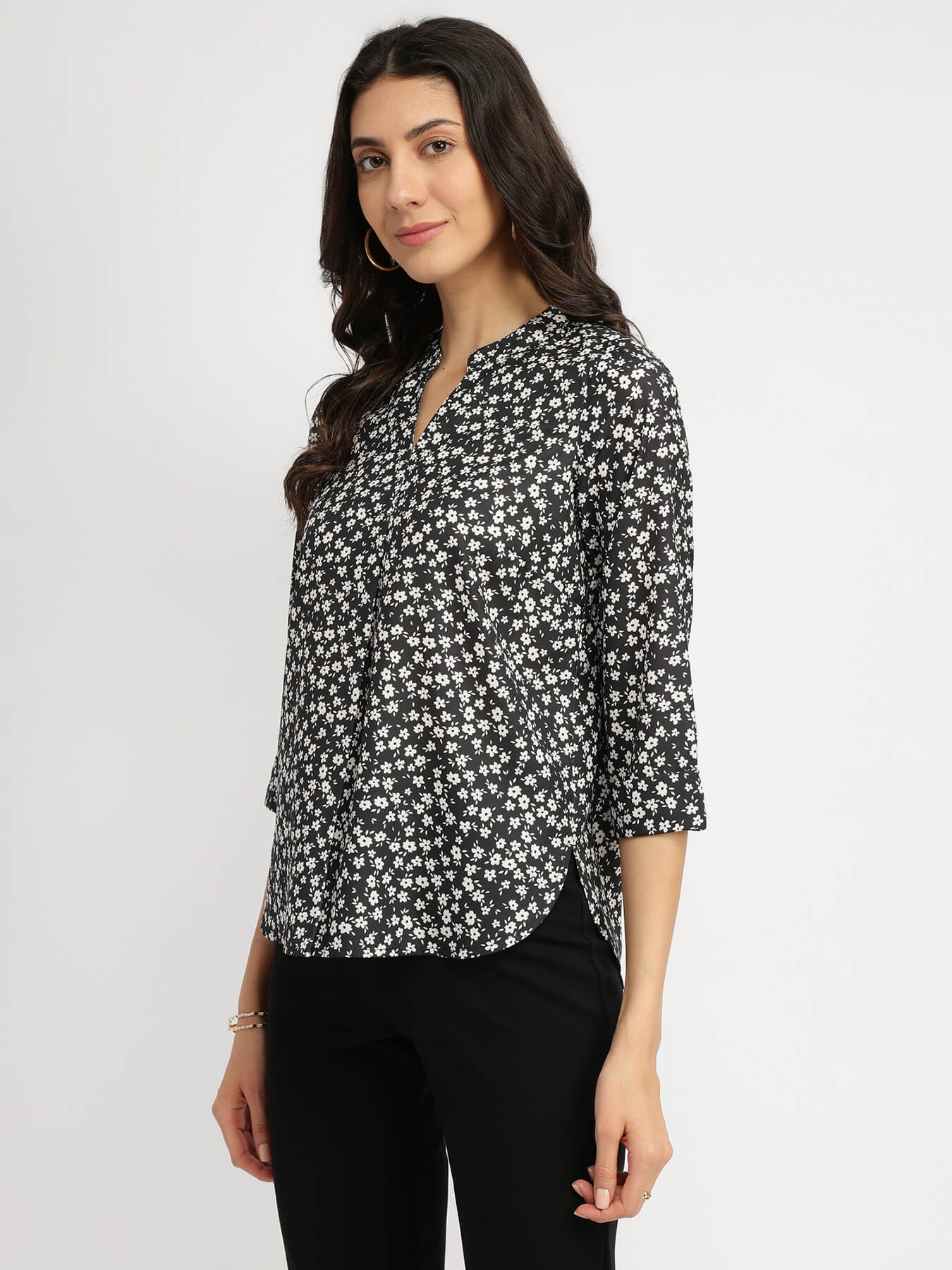 Satin Front Pleat Top - Black
