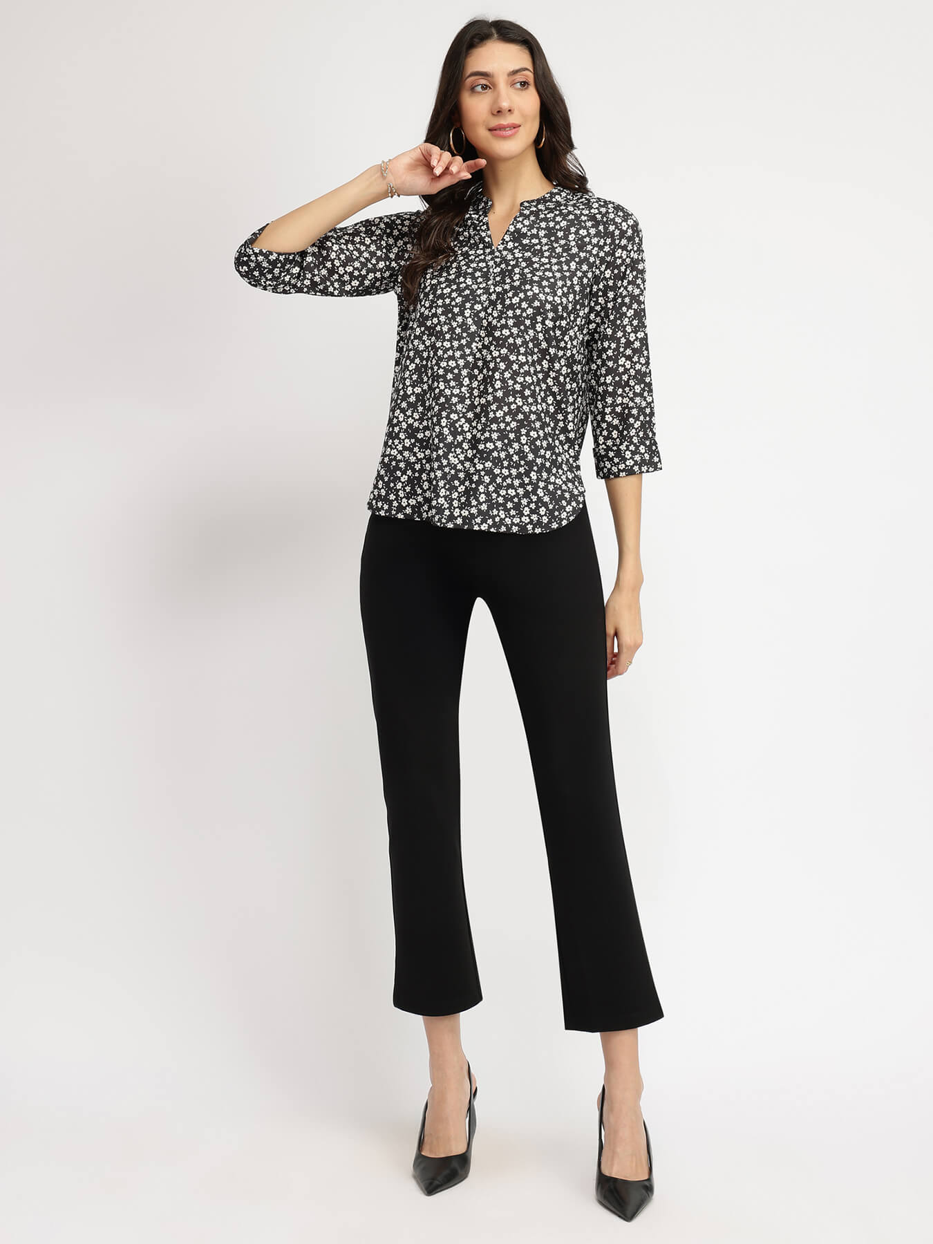 Satin Front Pleat Top - Black