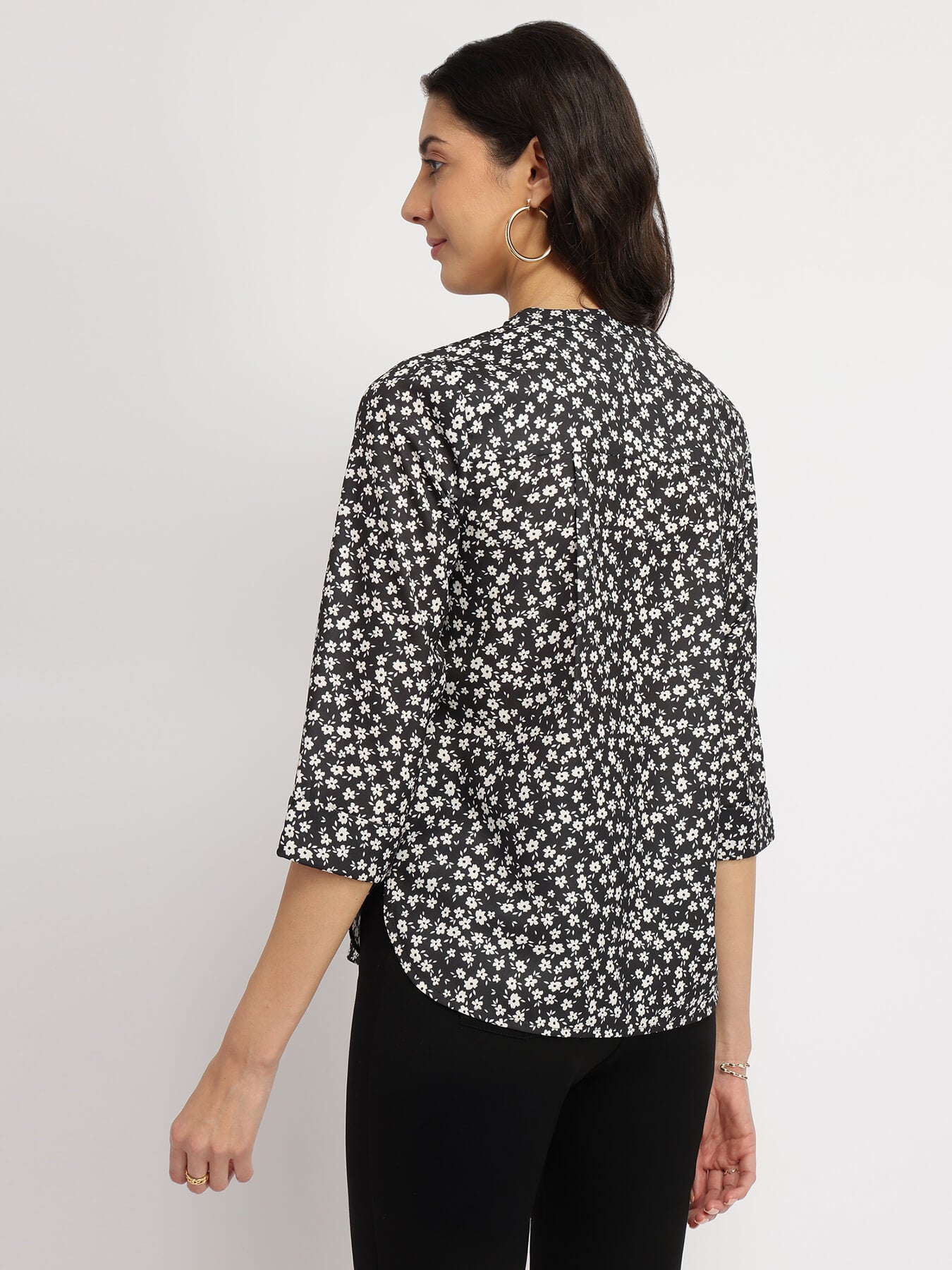 Satin Front Pleat Top - Black