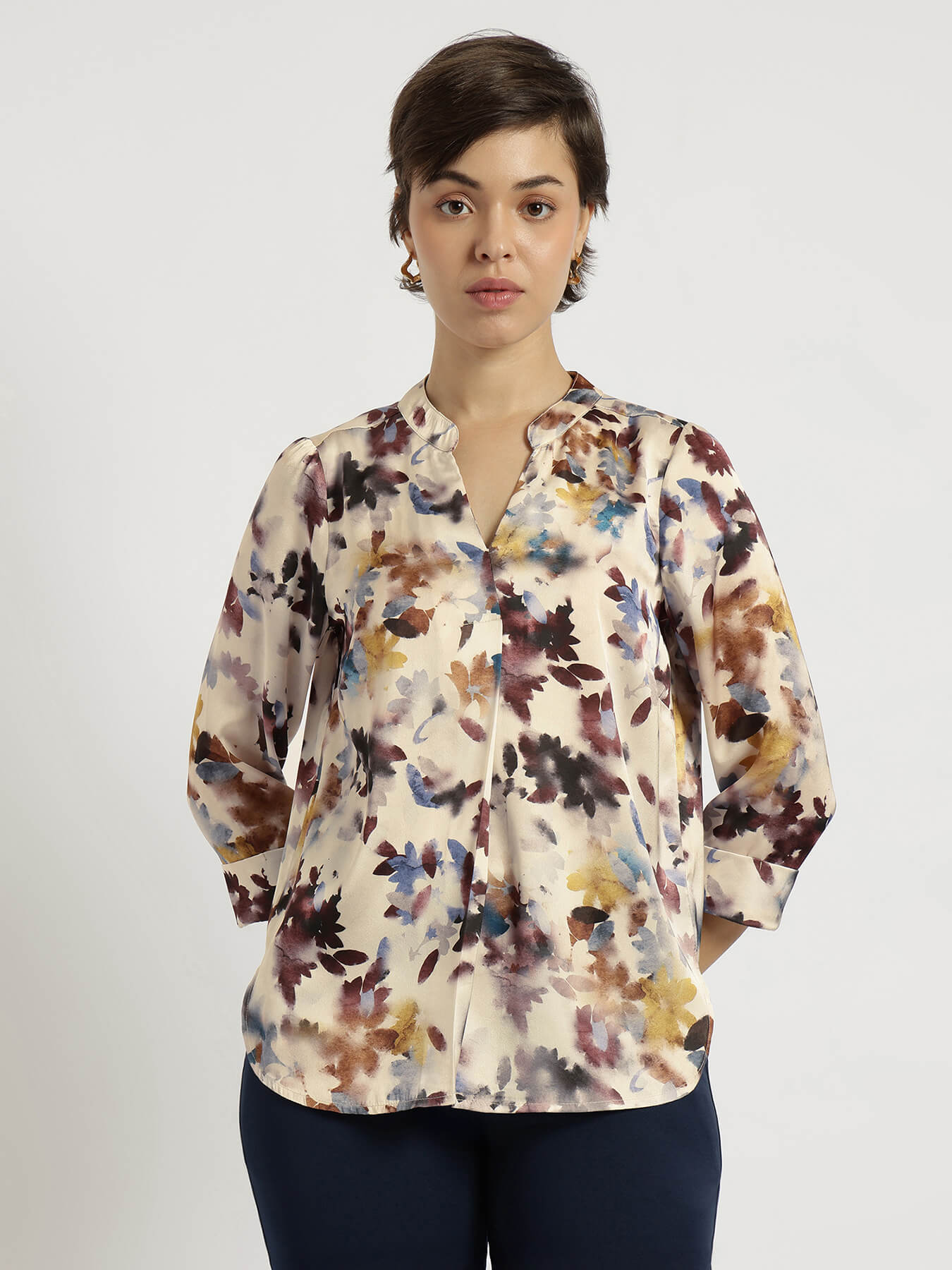 Satin Floral Top - White