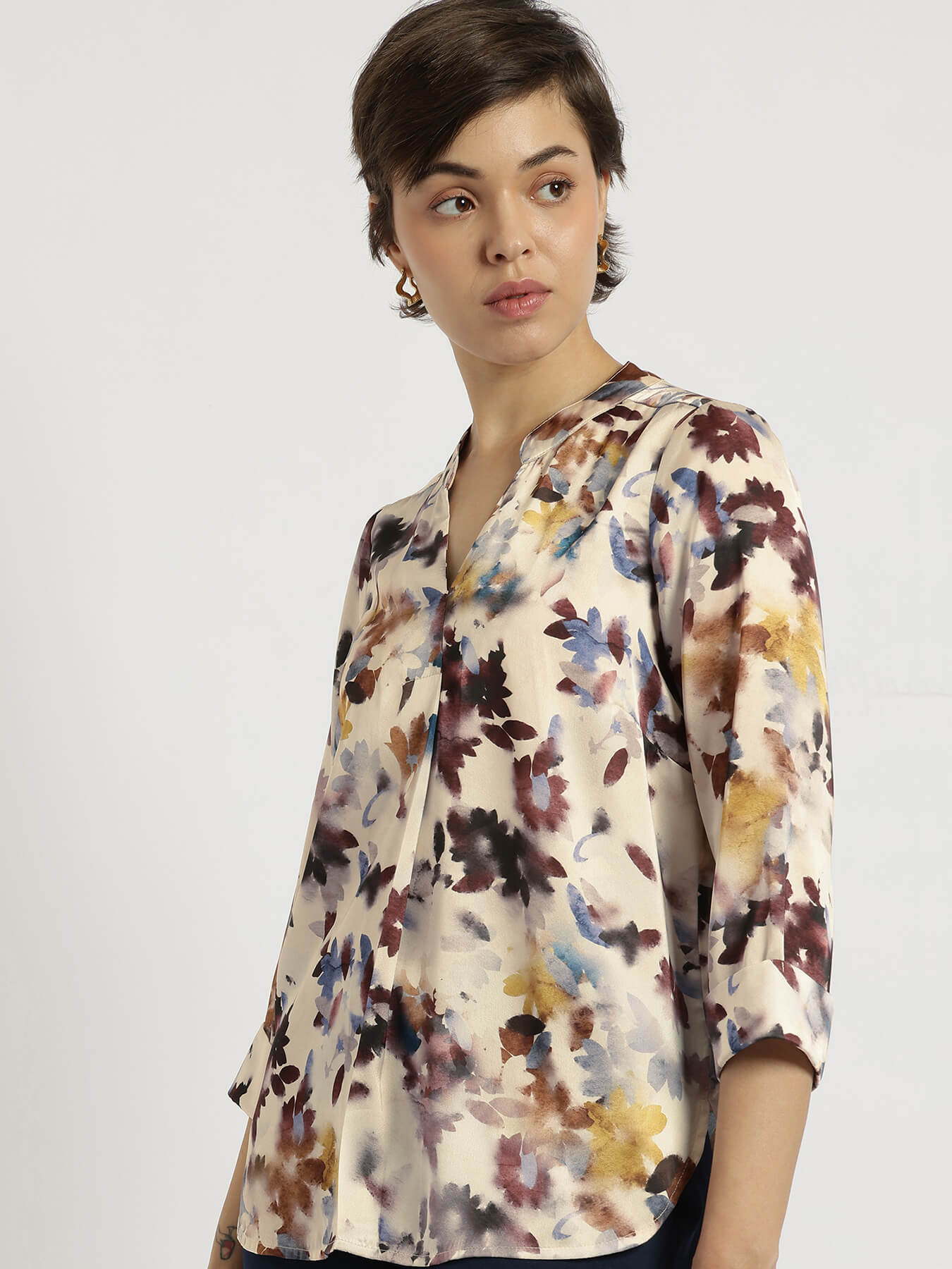 Satin Floral Top - White