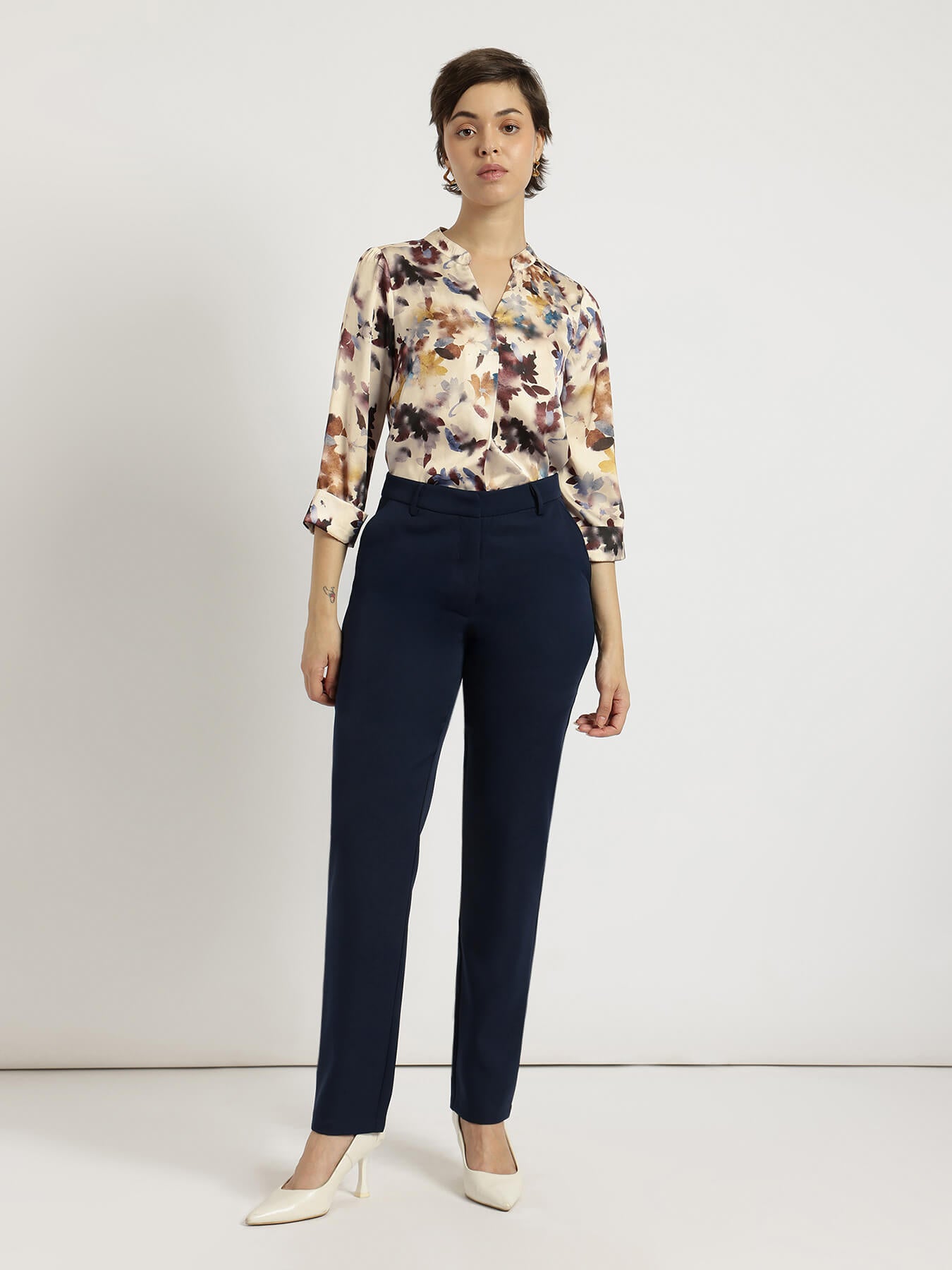 Satin Floral Top - White
