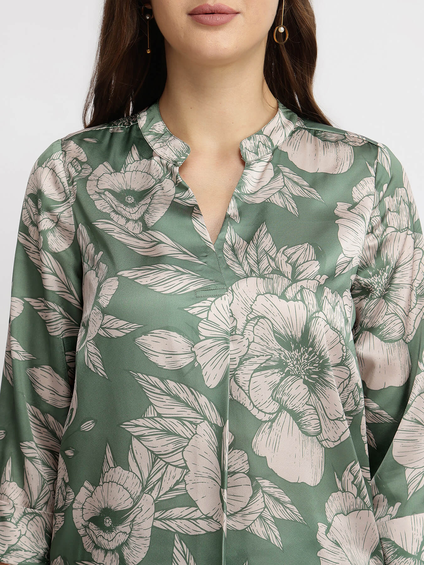 Satin Floral Top - Green