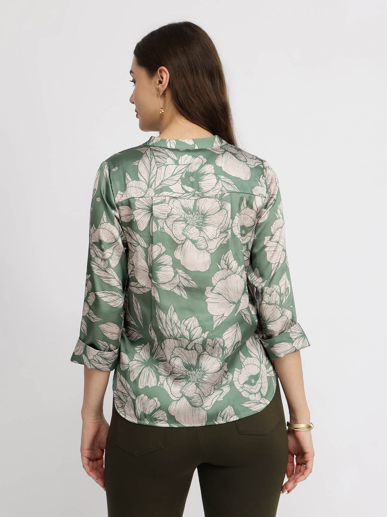 Satin Floral Top - Green