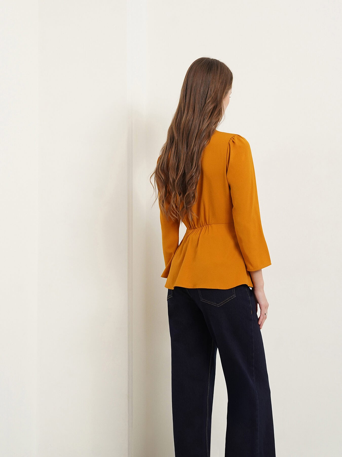 V Neck Bell Sleeves Top - Mustard