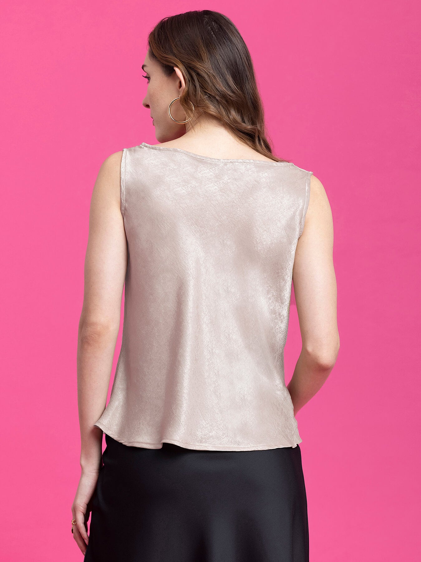 Satin Cowl Neck Top - Beige