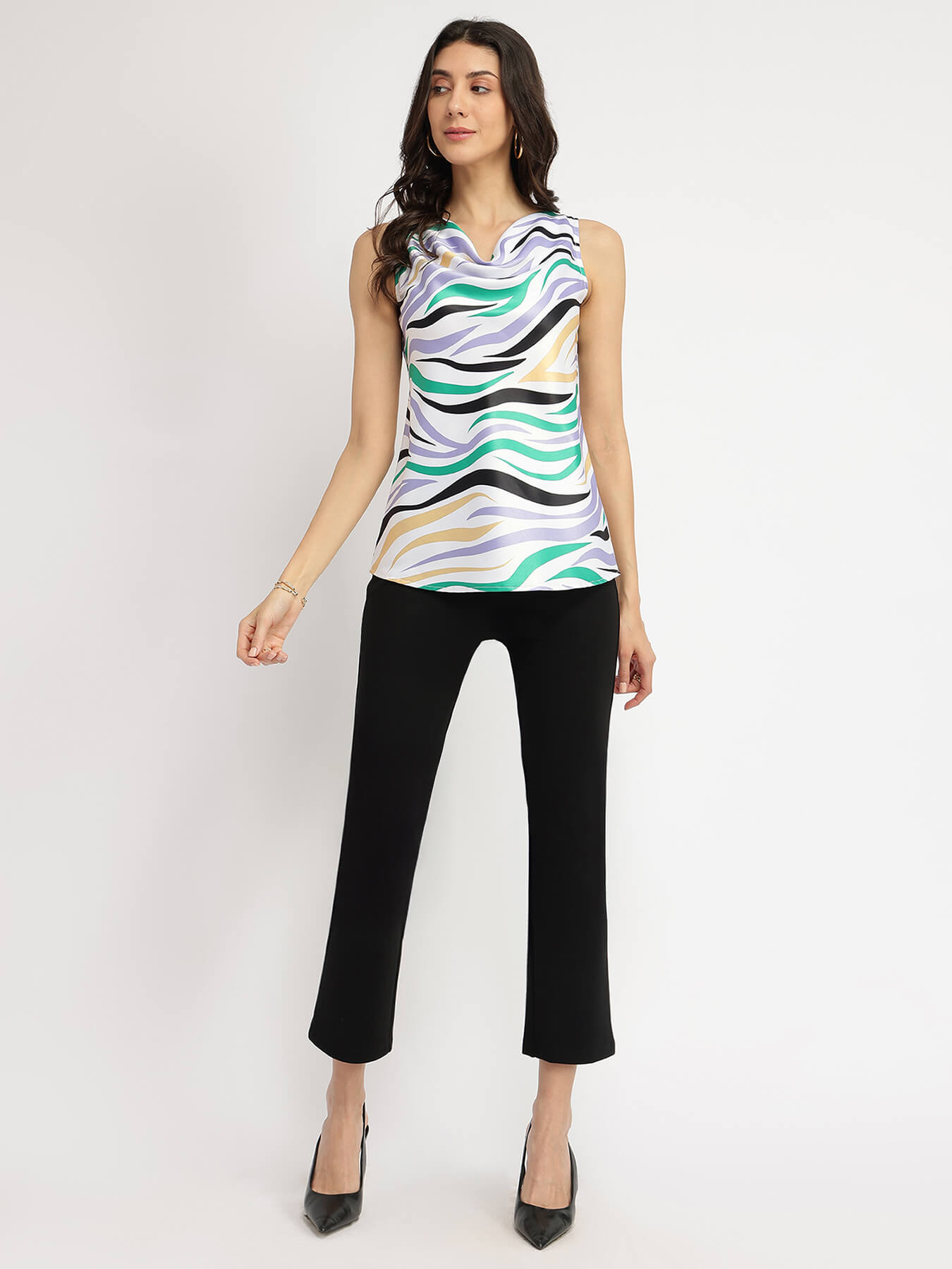 Satin Cowl Neck Top - White