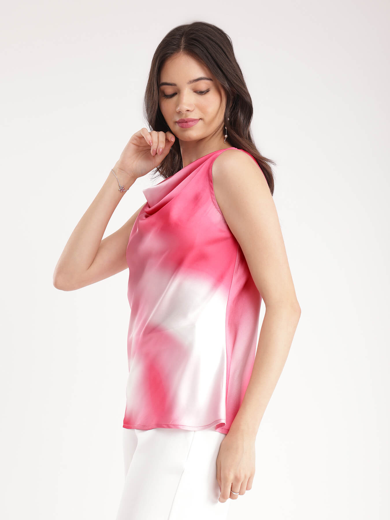 Satin Ombre Top - Pink And White