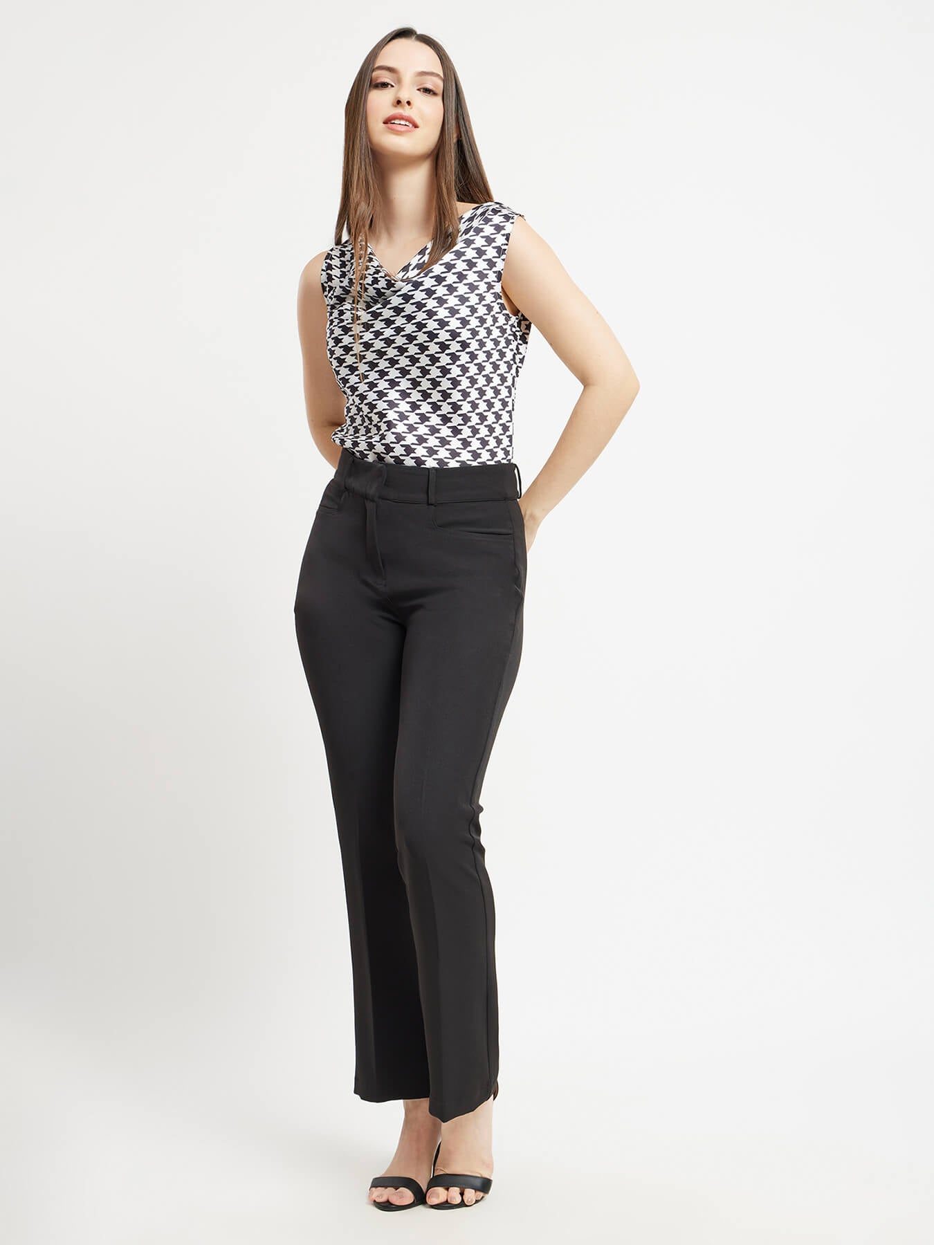 Cowl Neck Top - White And Black