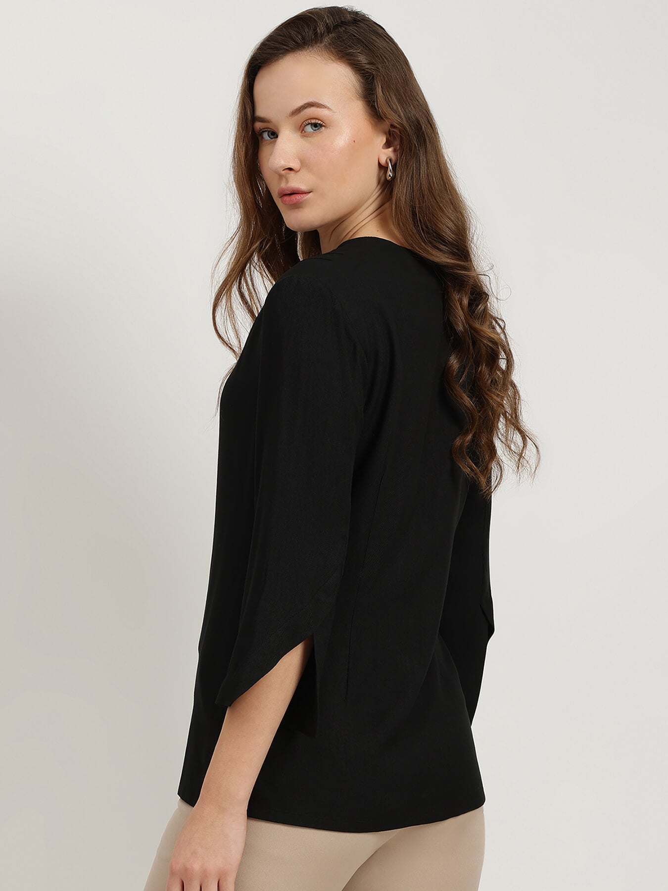 Cutout Sleeve Top - Black