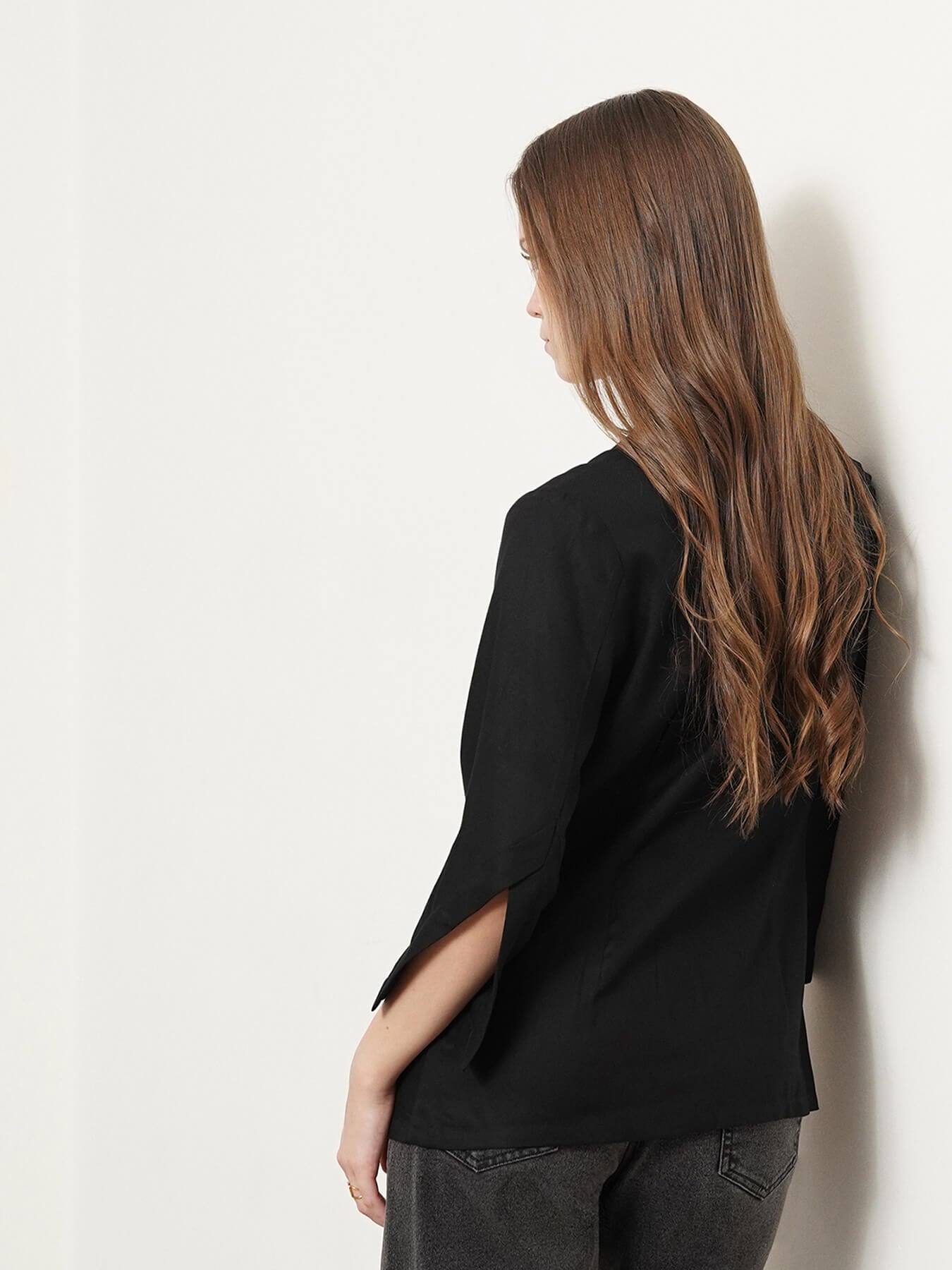 Cutout Sleeve Top - Black
