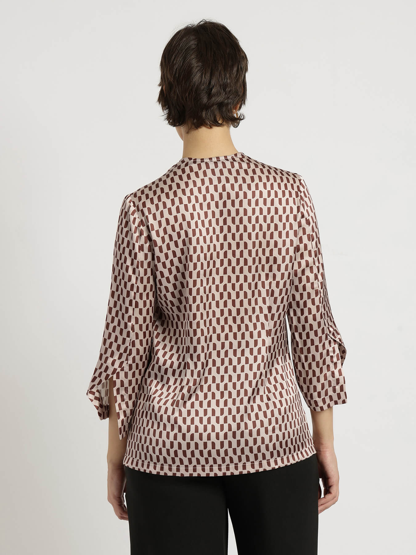 Satin Cutout Detail Top - Brown
