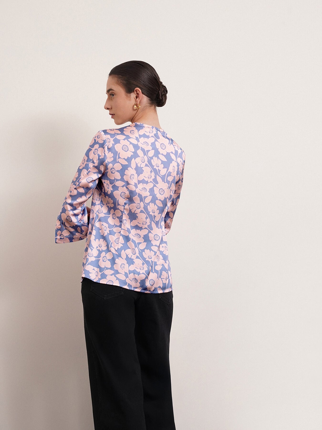 Satin Floral Top - Blue