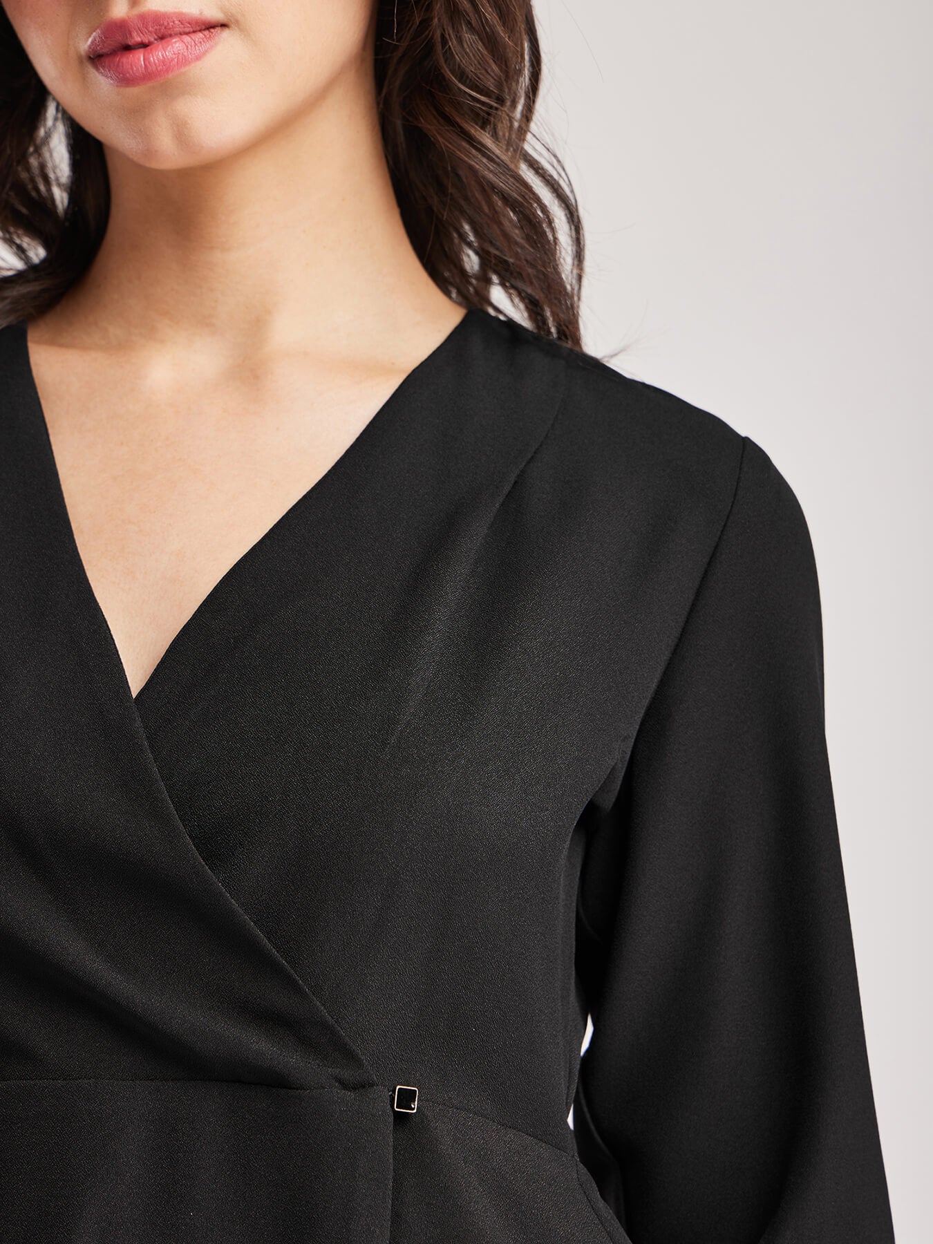 V Neck Wrap Top - Black