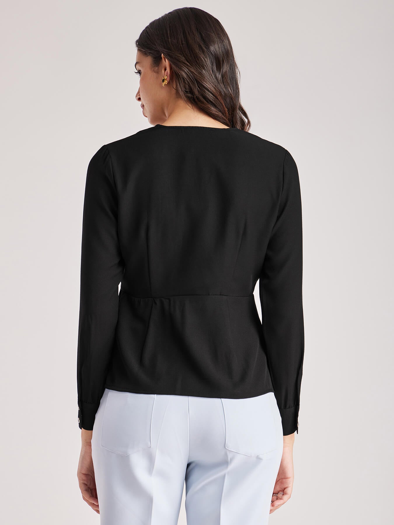 V Neck Wrap Top - Black