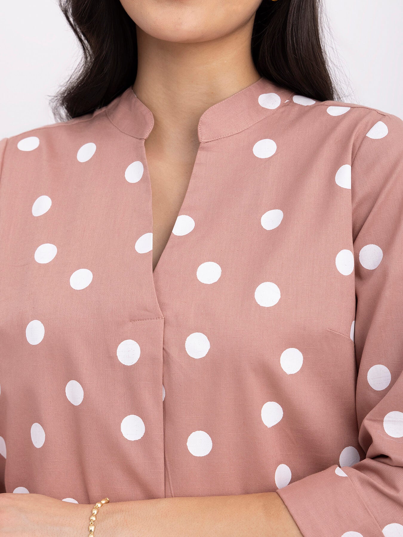 Linen Polka Dot Top - Pink And White