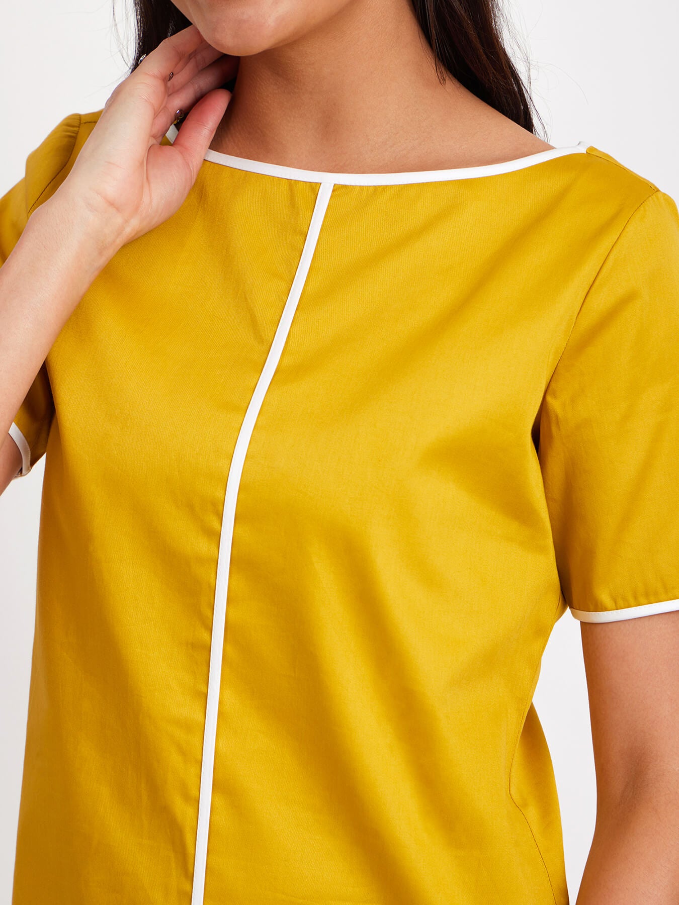 Boat Neck Colour Block Top - Mustard And White
