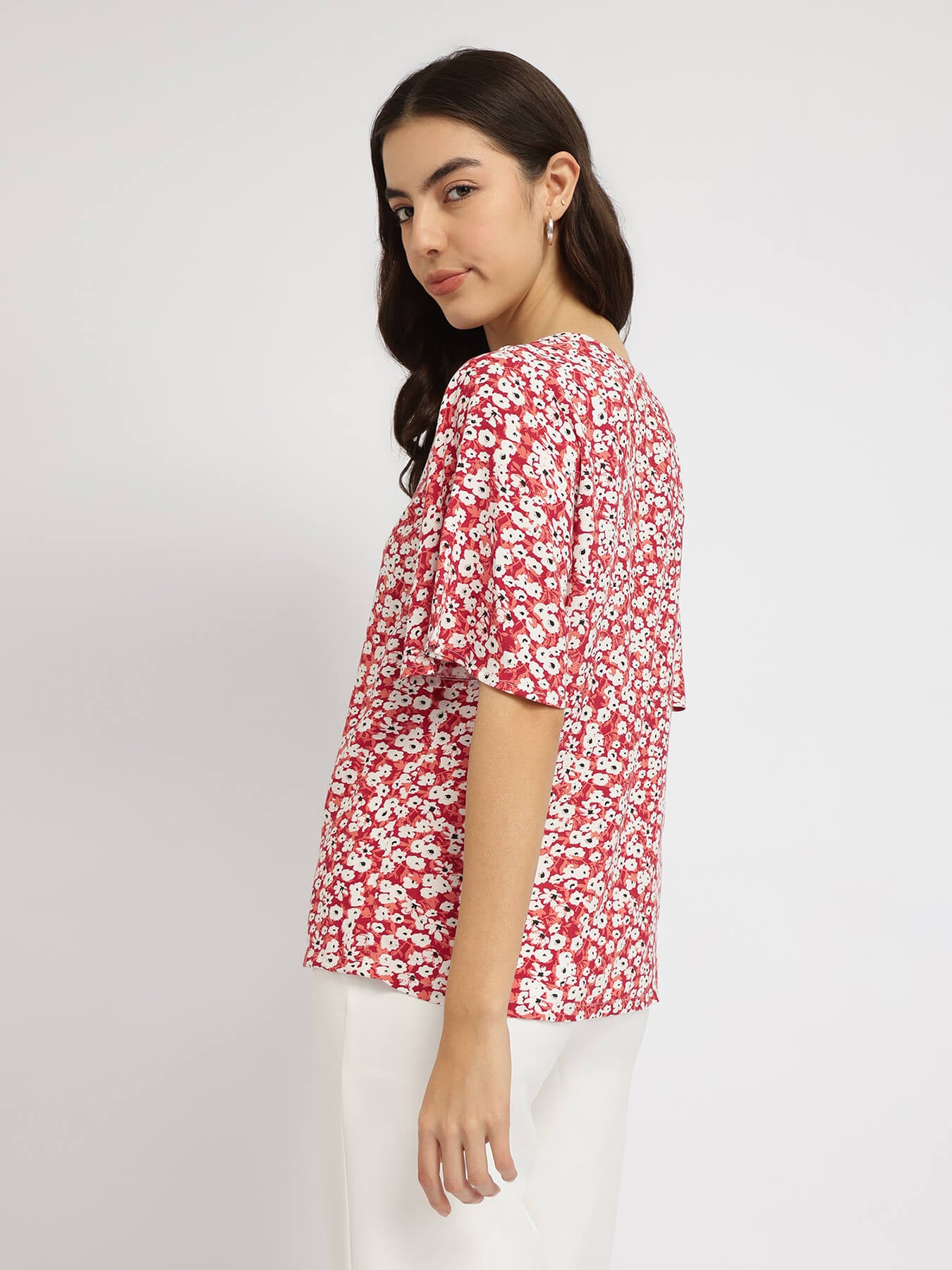 Floral Bell Sleeve Top - Maroon