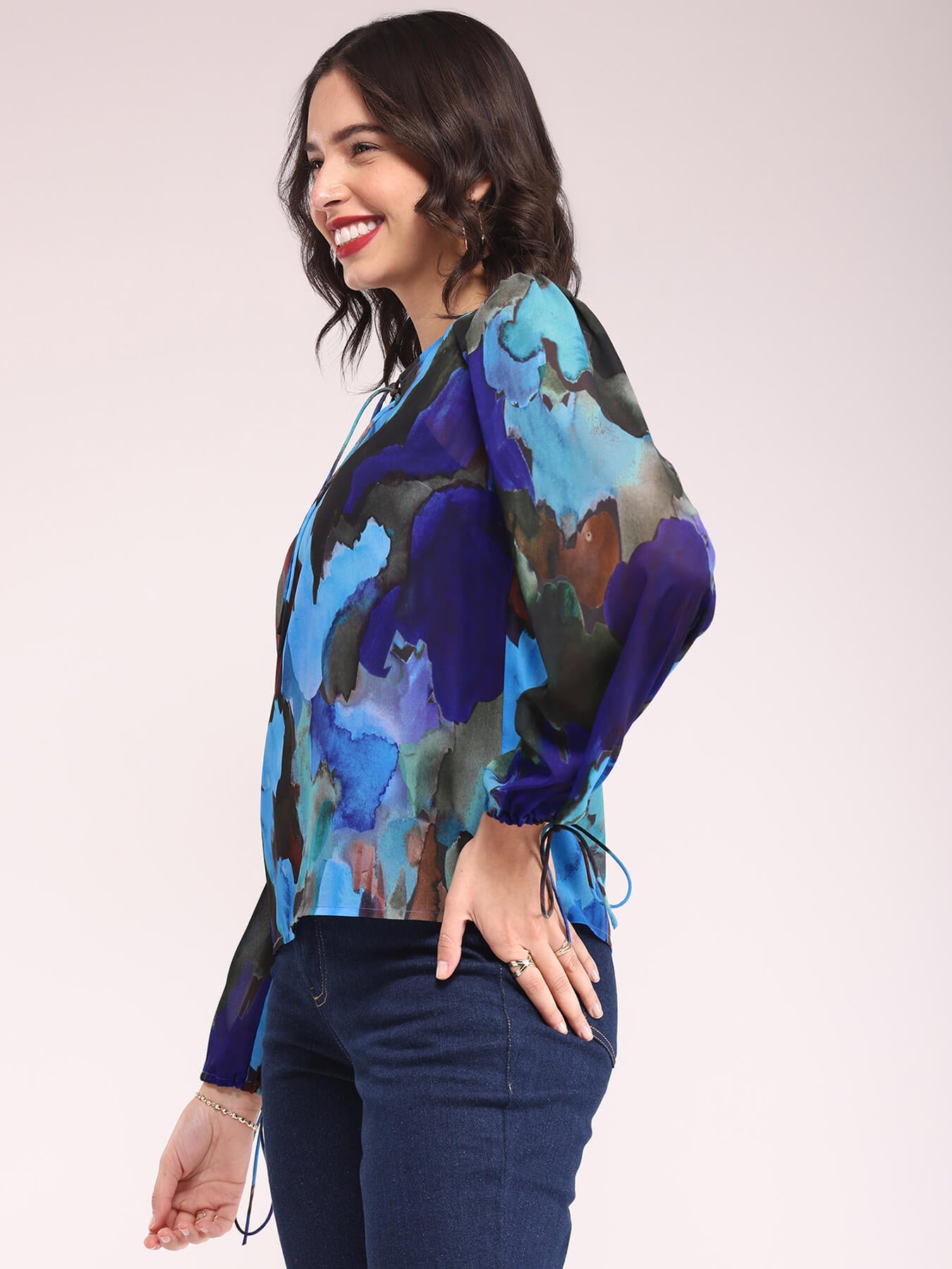 Abstract Print Top - Blue