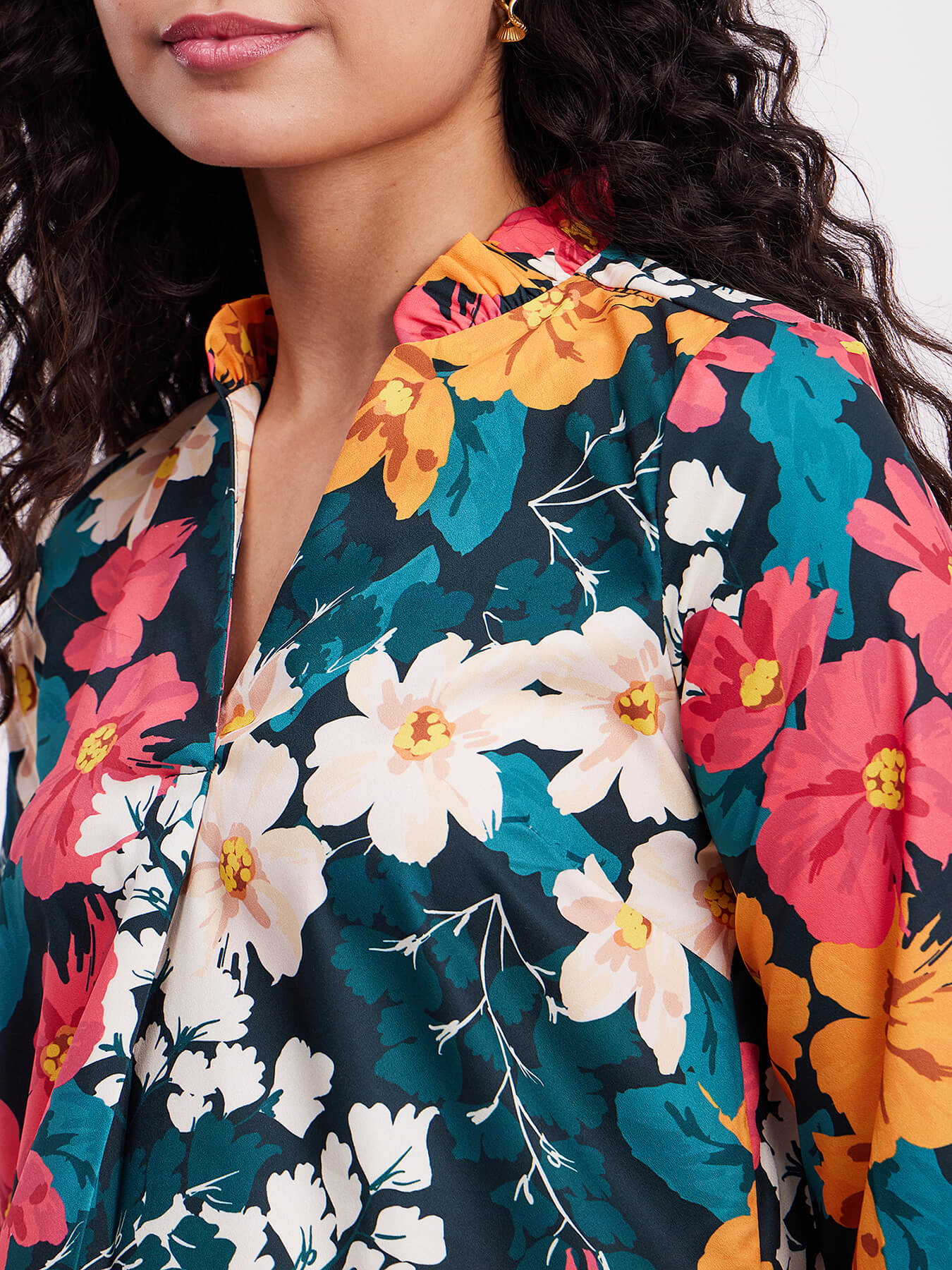 Floral Ruffle Detail Top - Multicolour