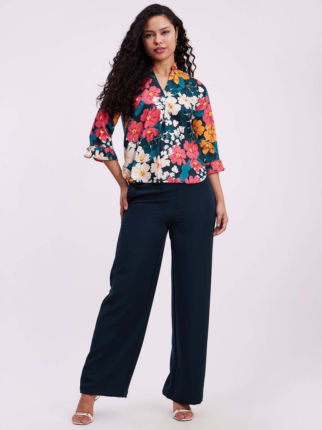 Floral Ruffle Detail Top - Multicolour